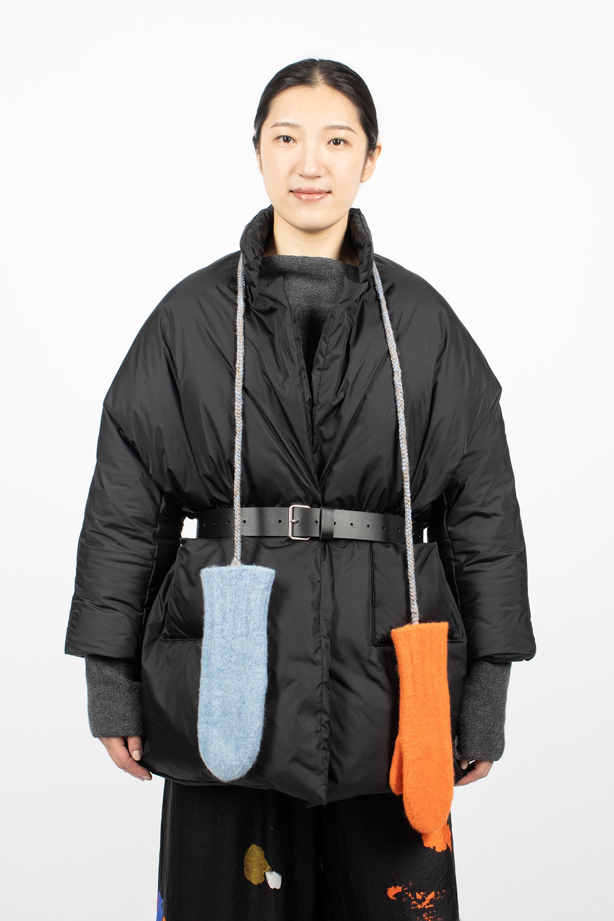 Wool Felt Braid Gloves Light Blue/Orange
