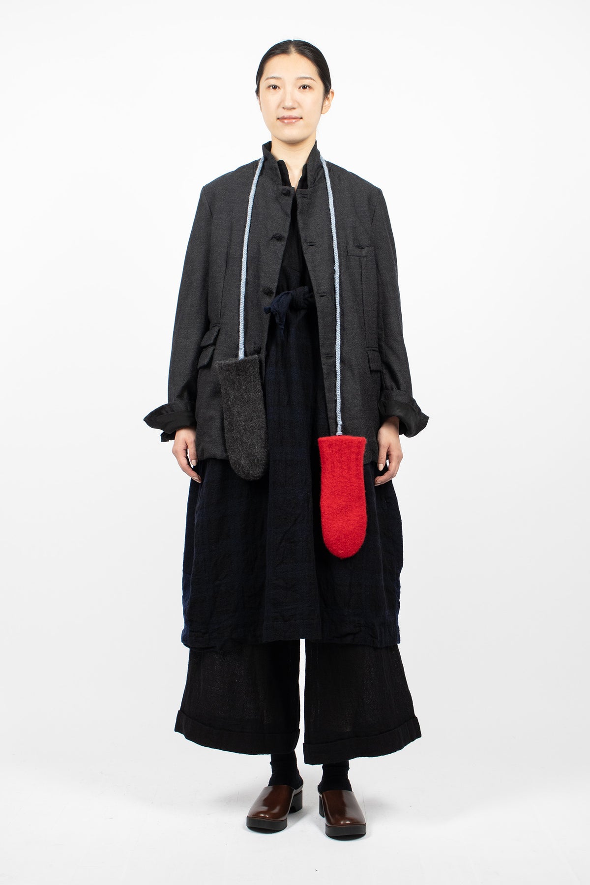 Wool Felt Braid Gloves Anthracite/Red