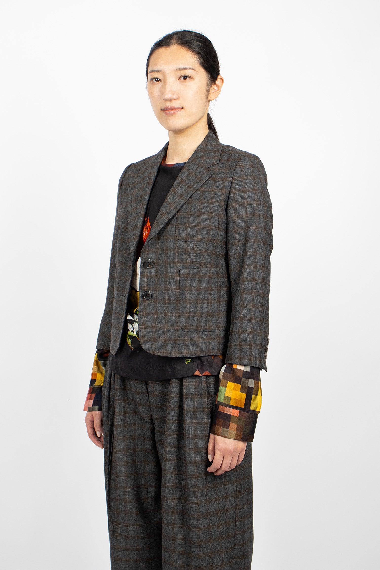 Cropped Wool Blazer Brown