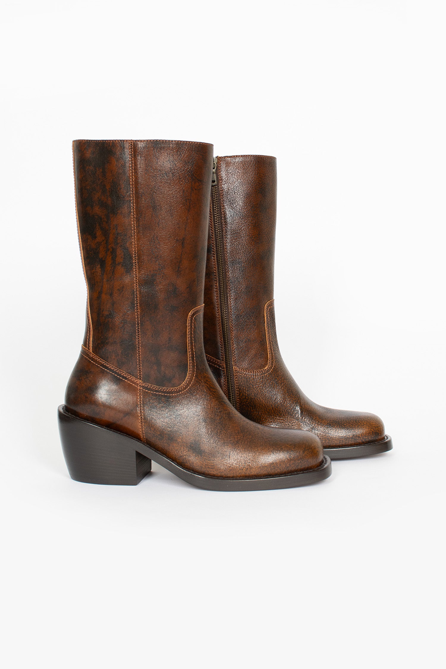Mid-Calf Heeled Boots Dark Brown