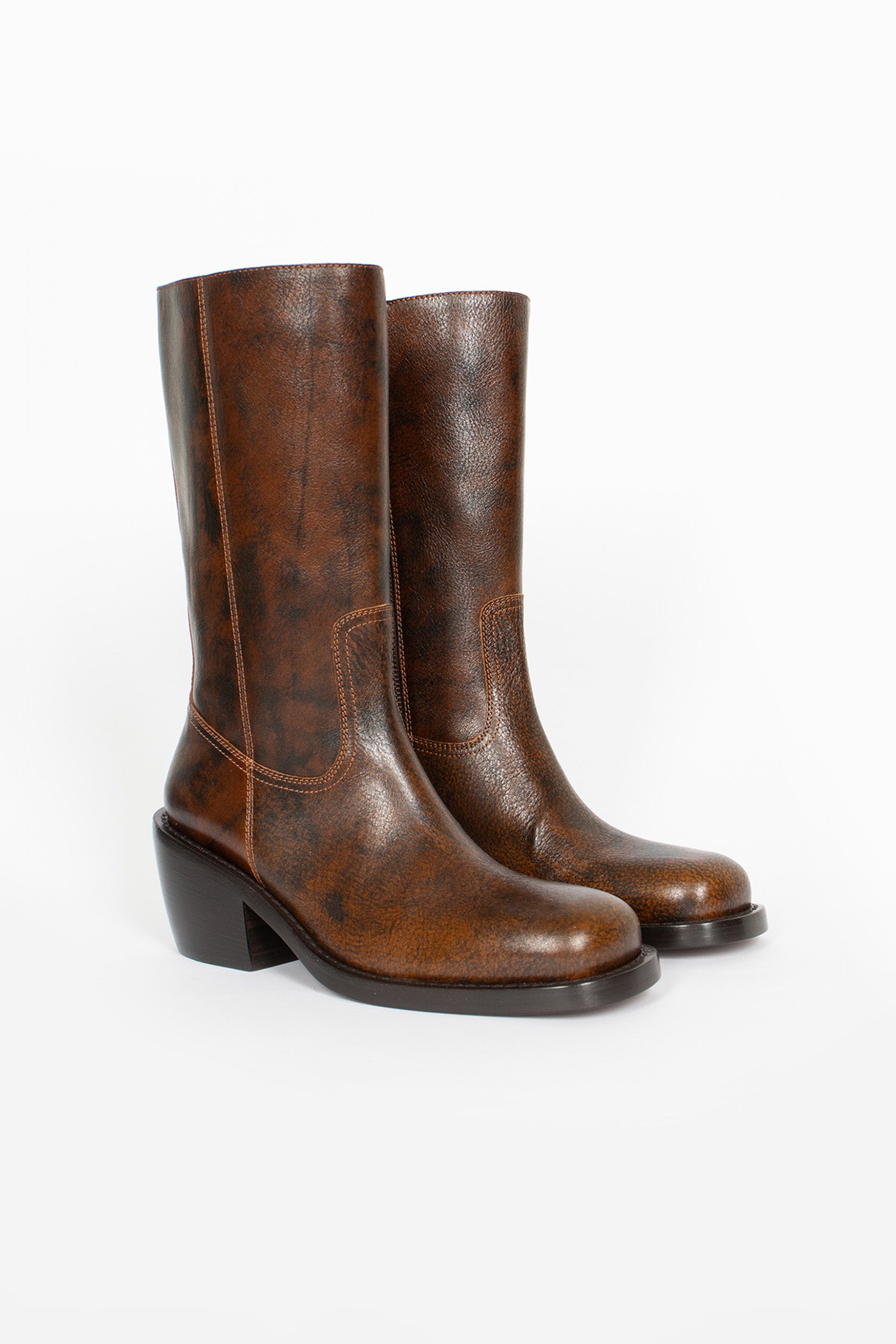 Mid-Calf Heeled Boots Dark Brown