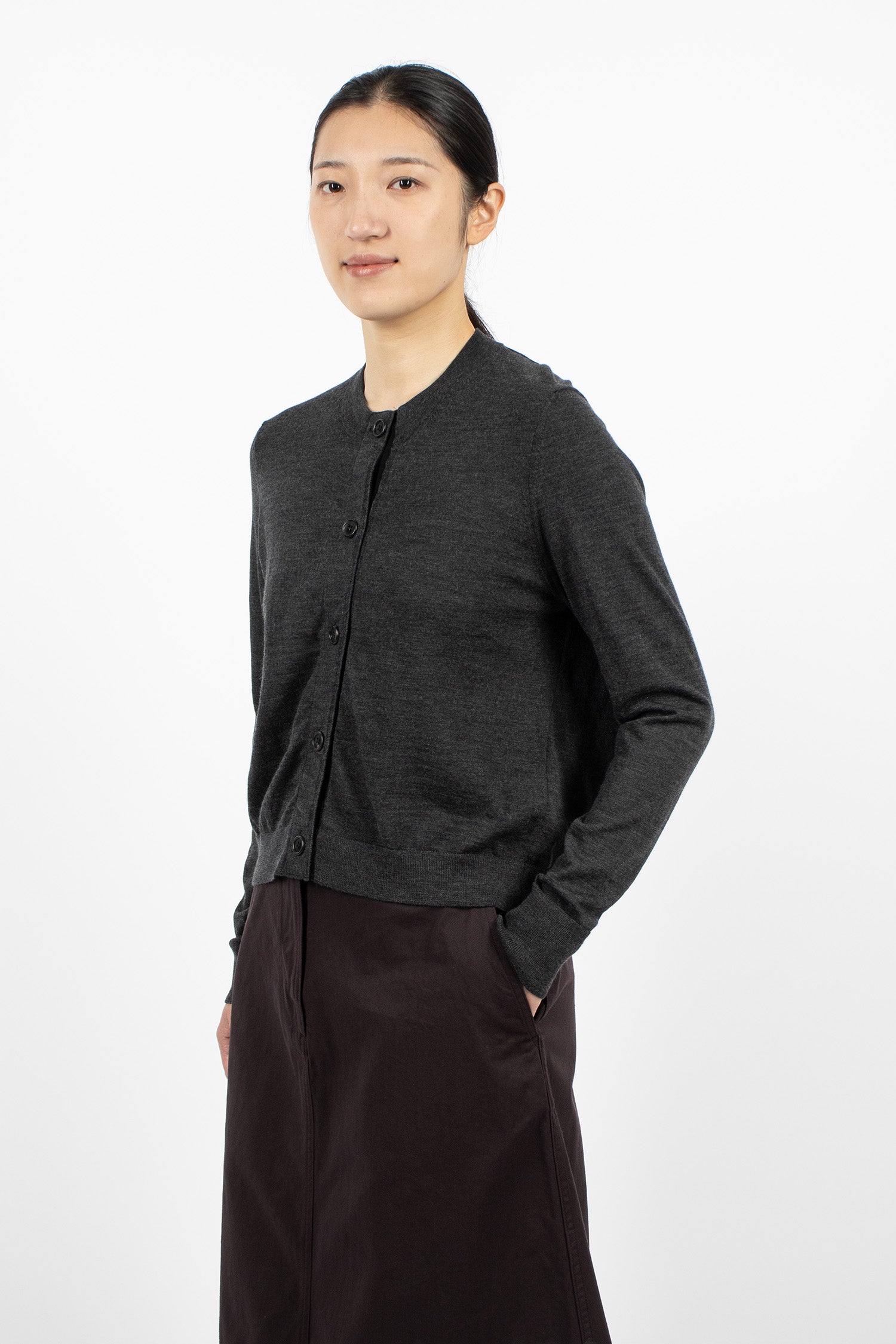 Grosgrain Placket Cardigan Charcoal