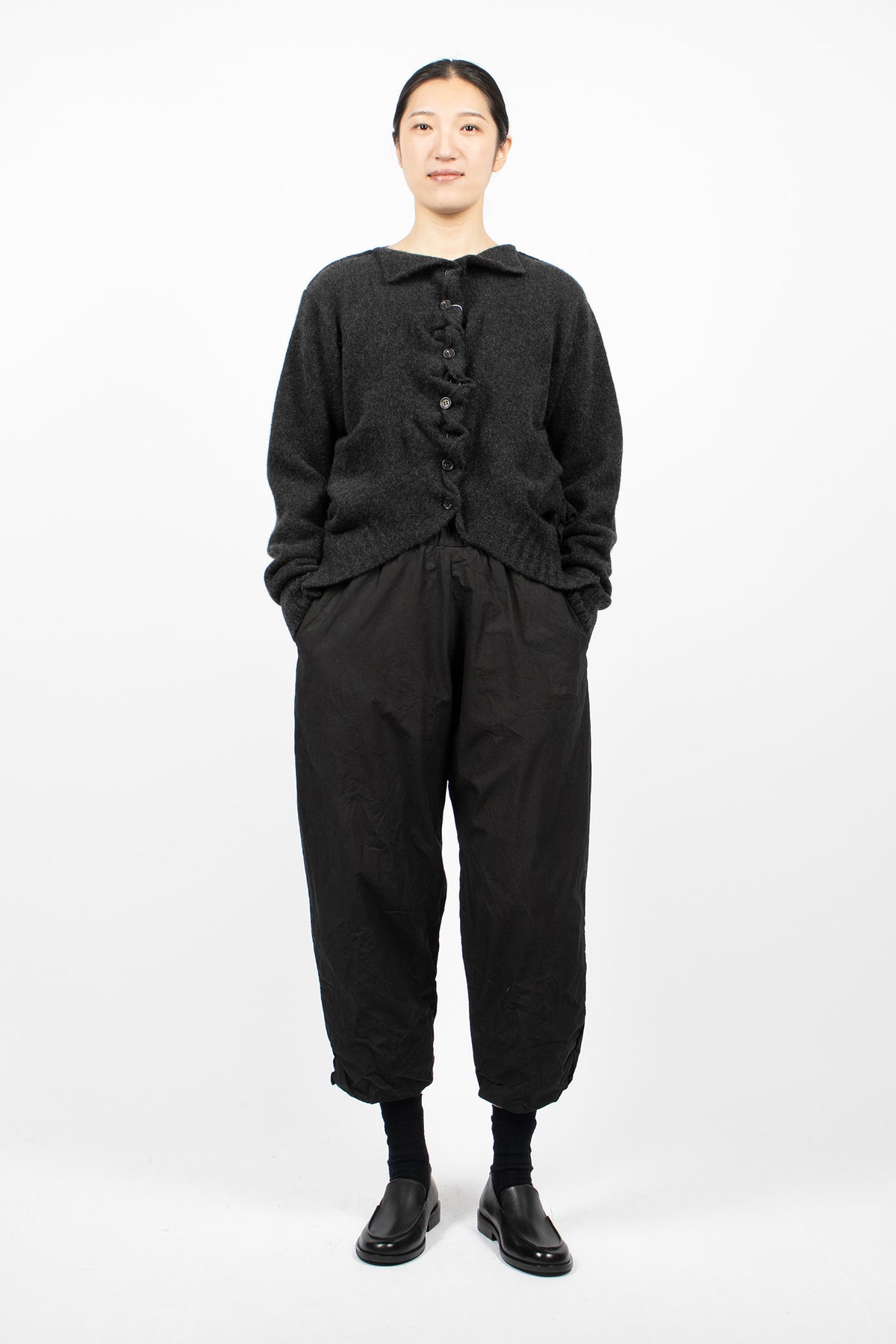 Gathered Cashmere Cardigan Black
