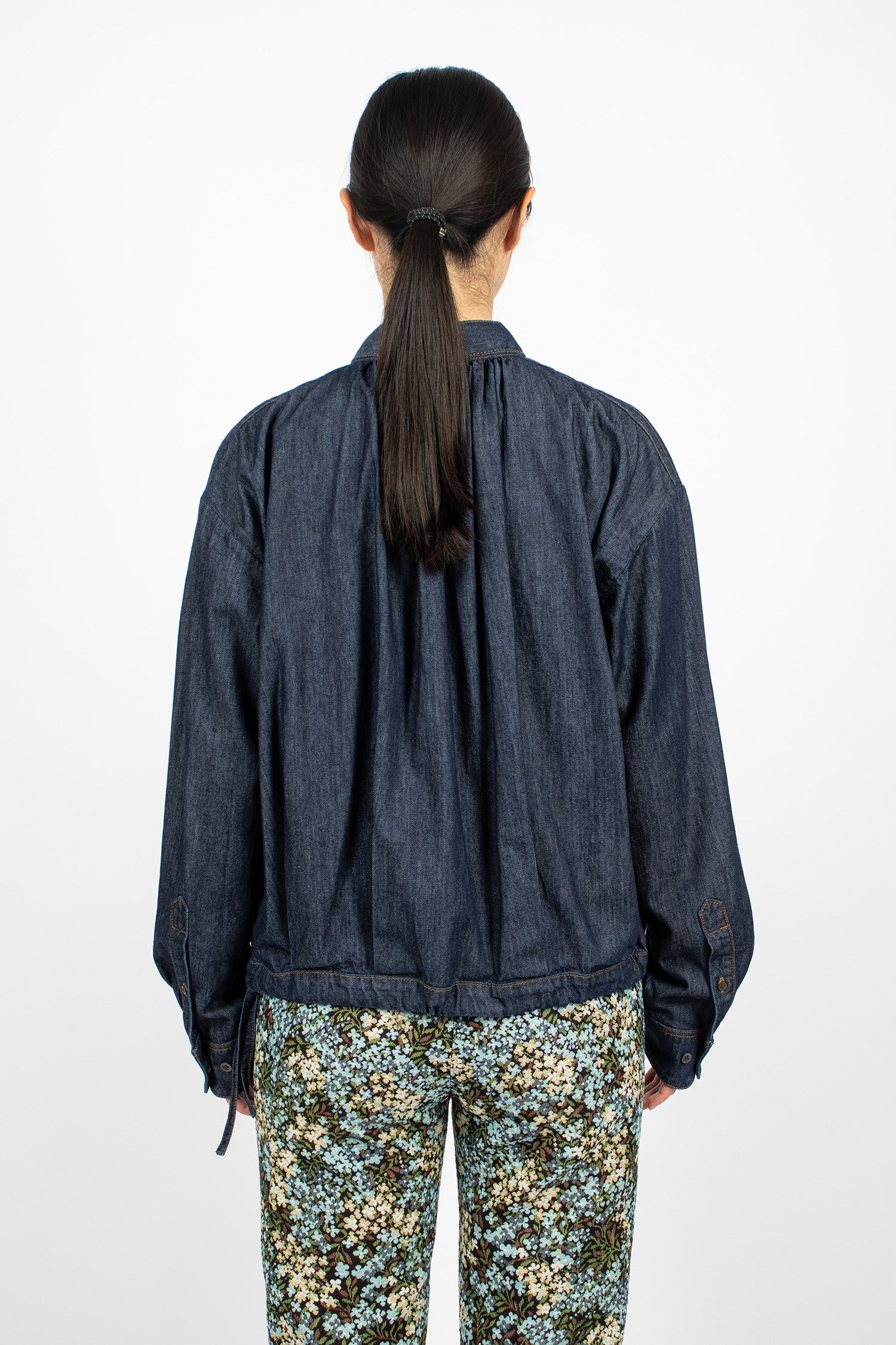 Tie-Neck Denim Blouse Indigo