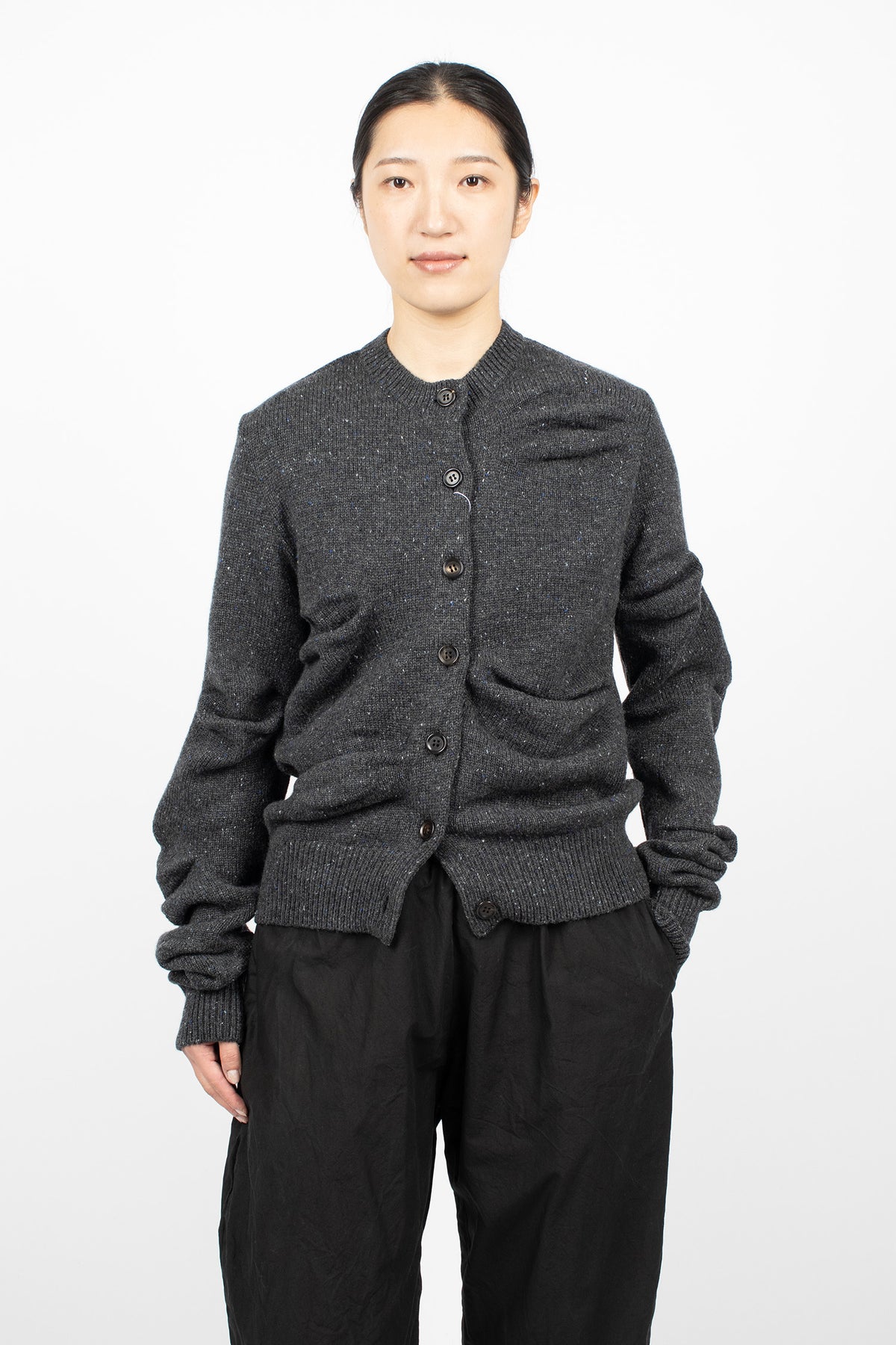 Gathered Cardigan Charcoal Grey