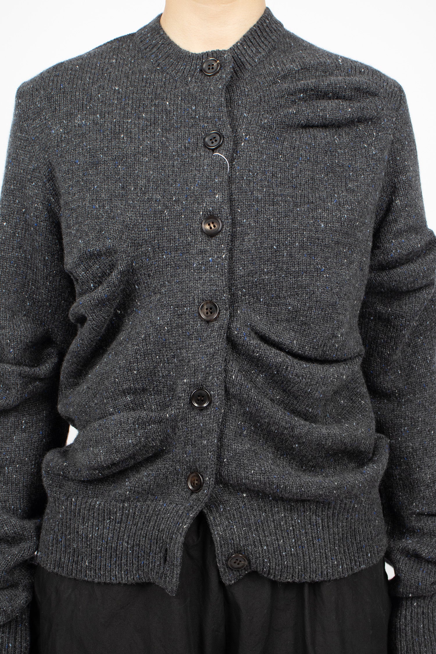 Gathered Cardigan Charcoal Grey