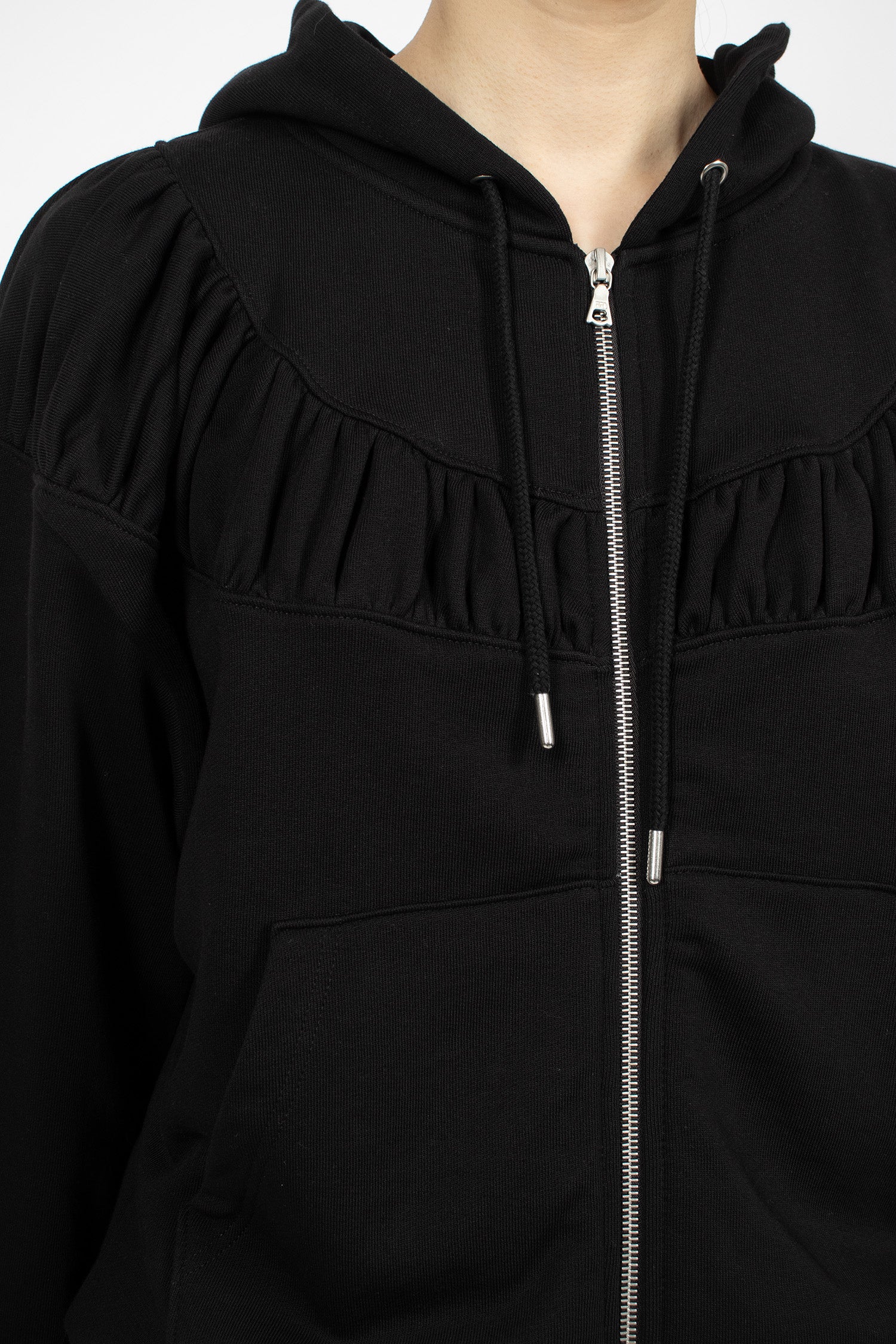 Jersey Ruffled Hoodie Jacket Black