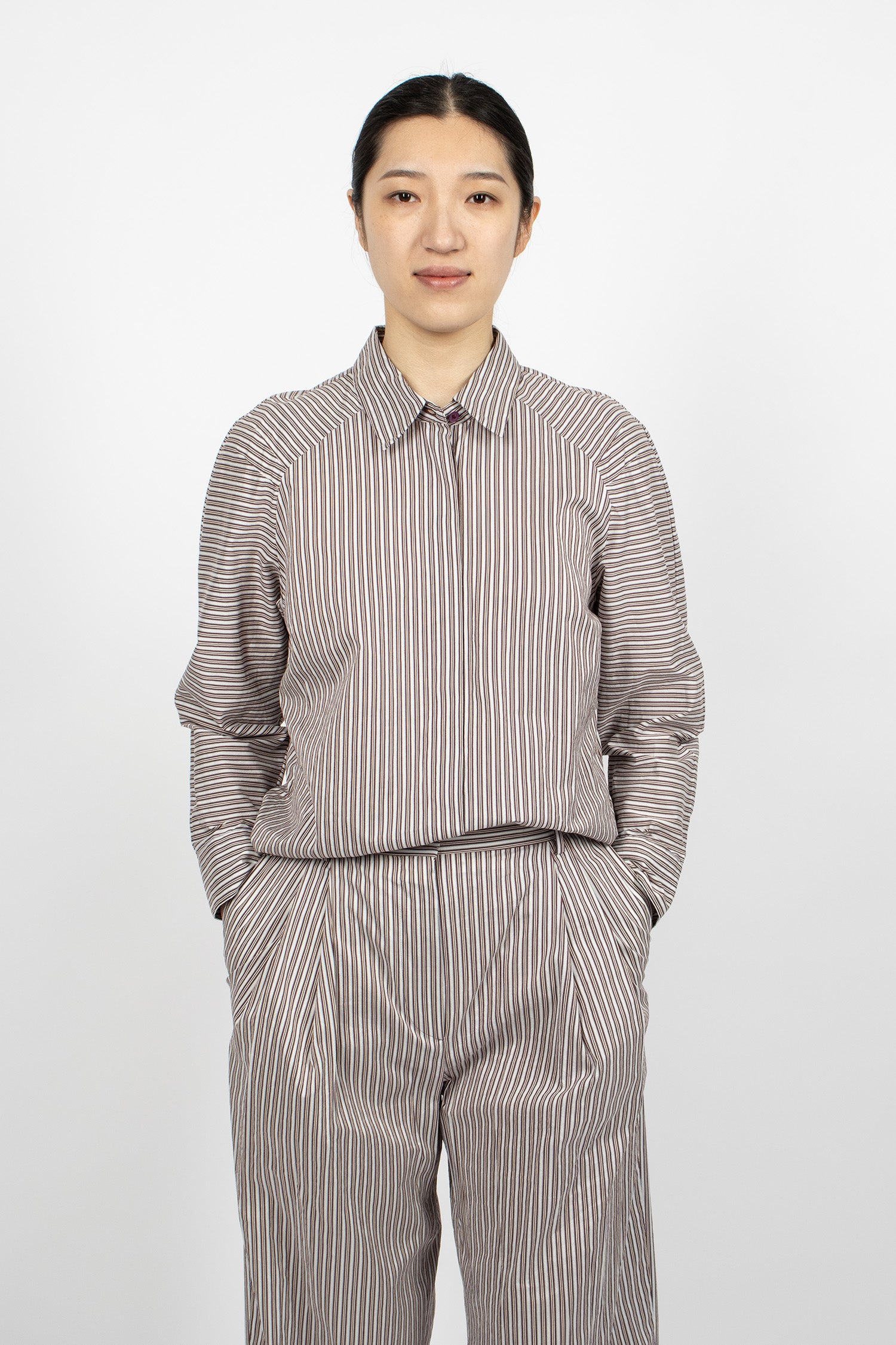 Striped Silk Blend Shirt Brown