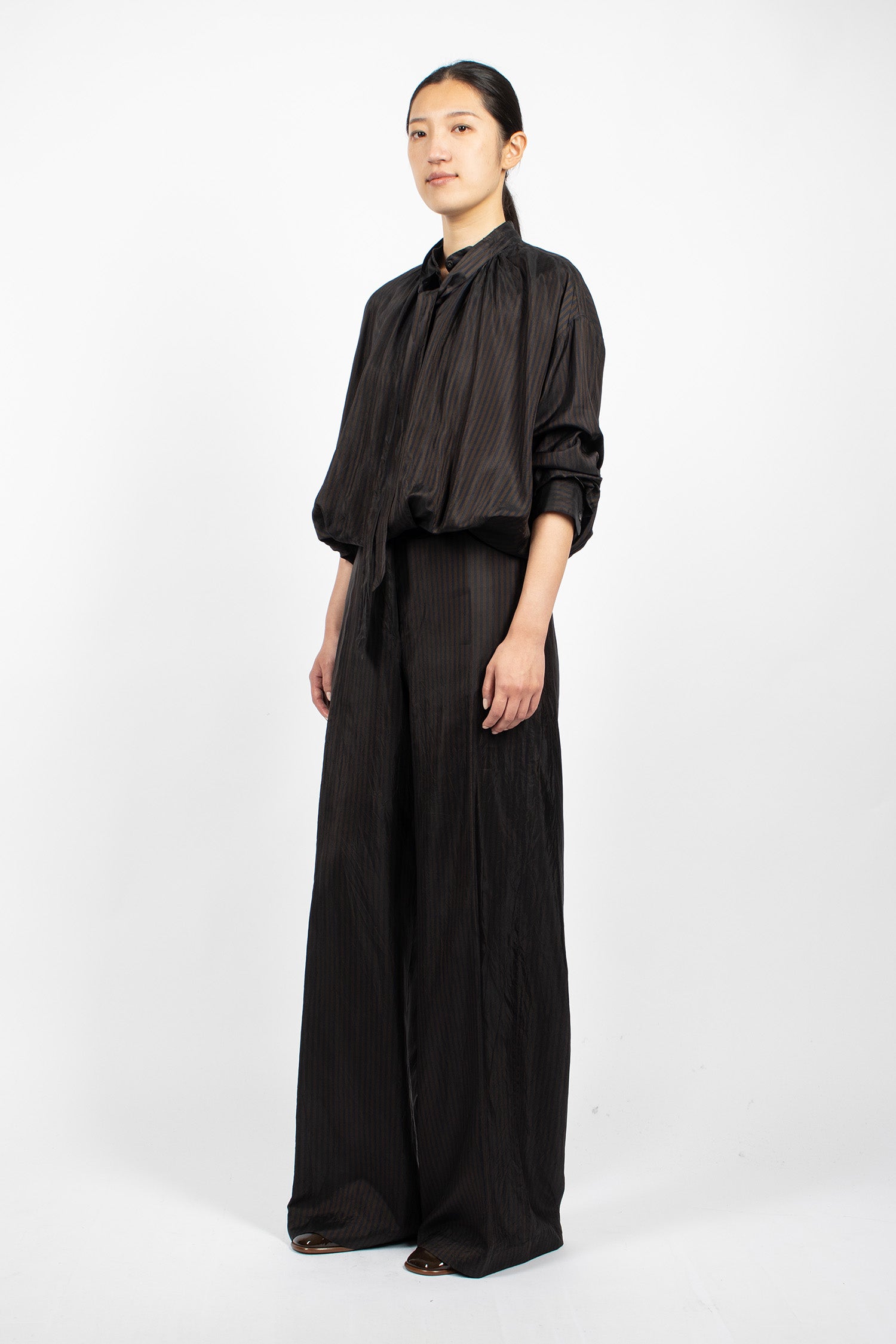 Wide Leg Stripe Pants Dark Brown