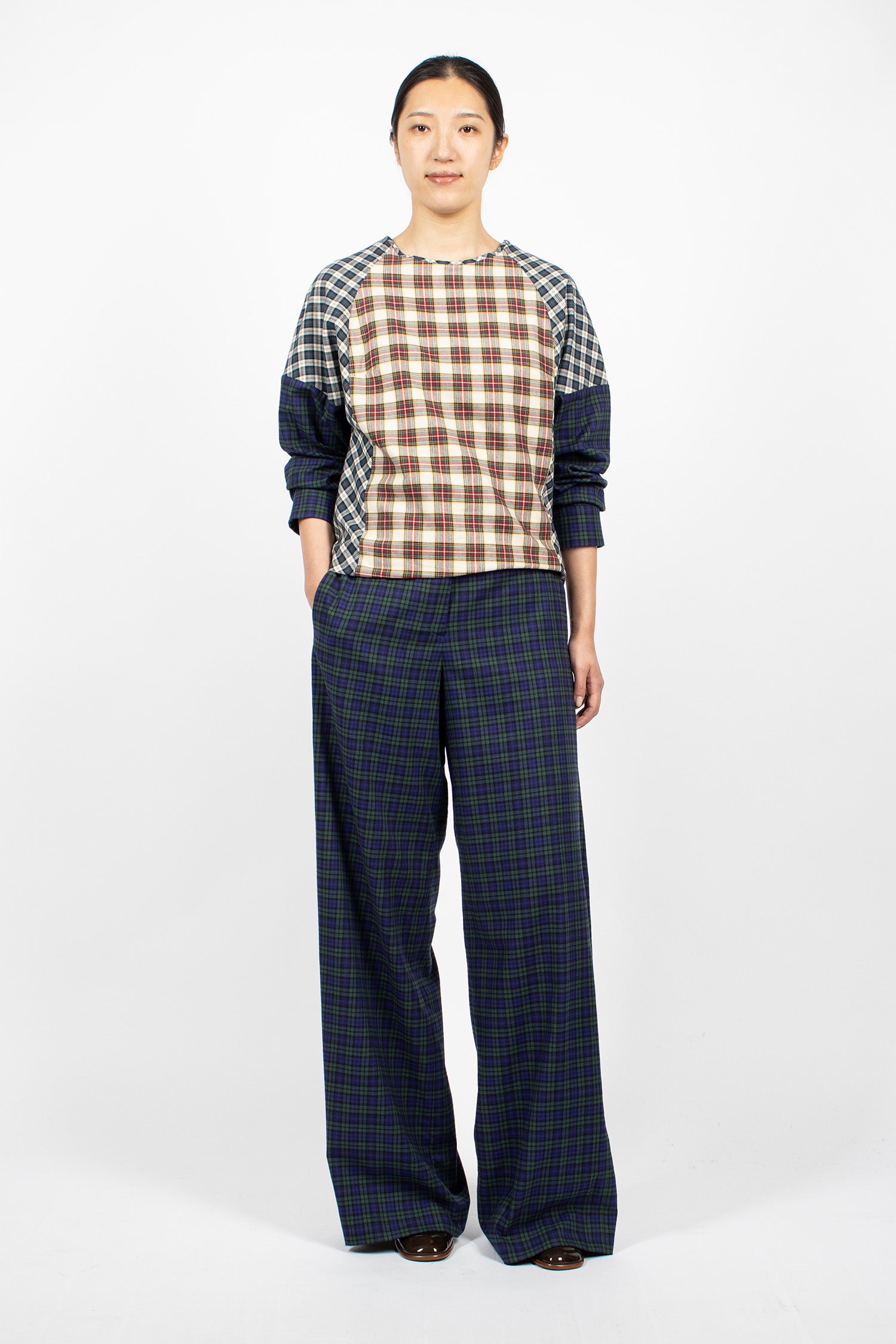 Wide Leg Cotton Flannel Pants Green