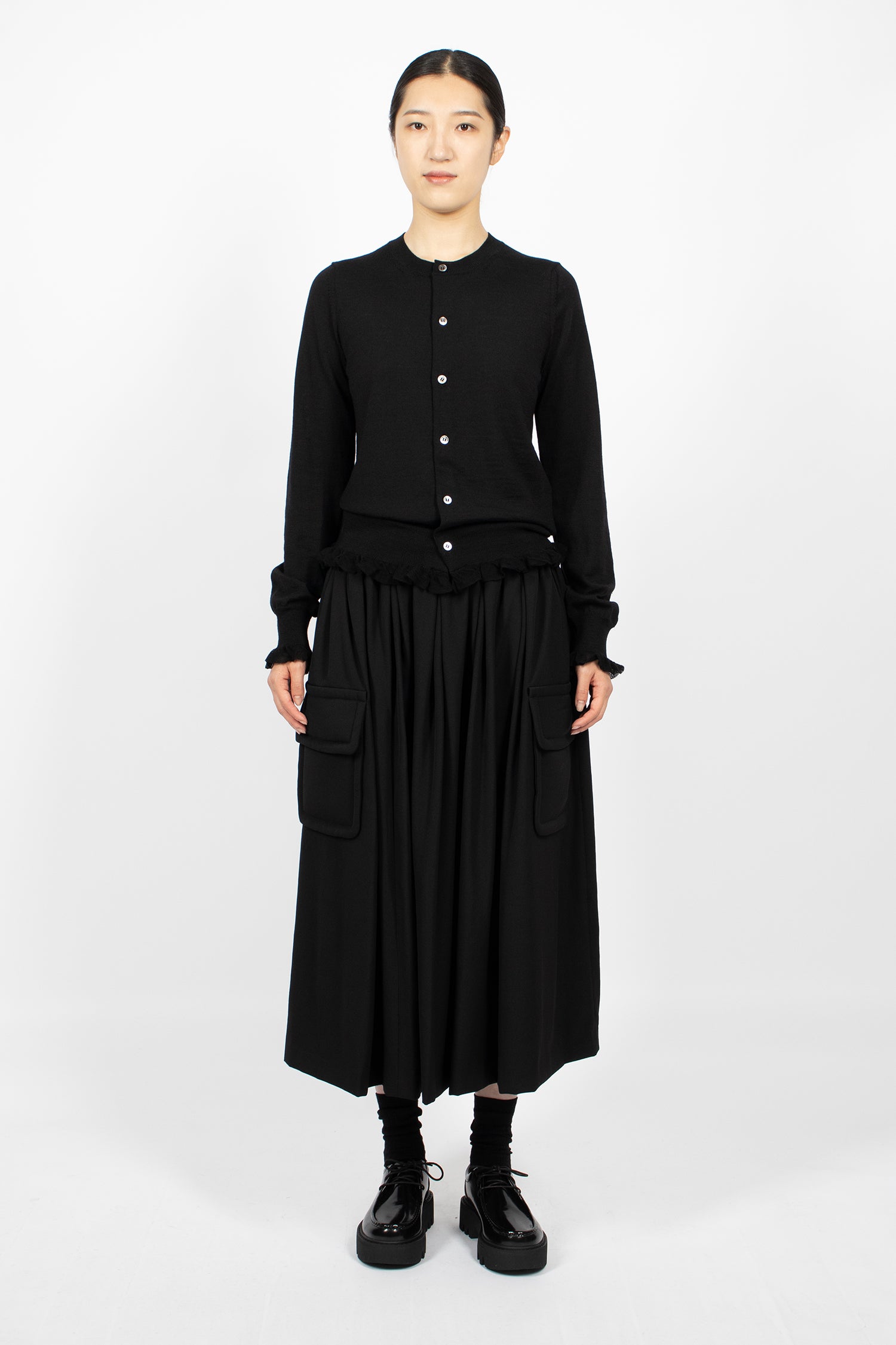 Padded Pocket Pleated Skirt Black