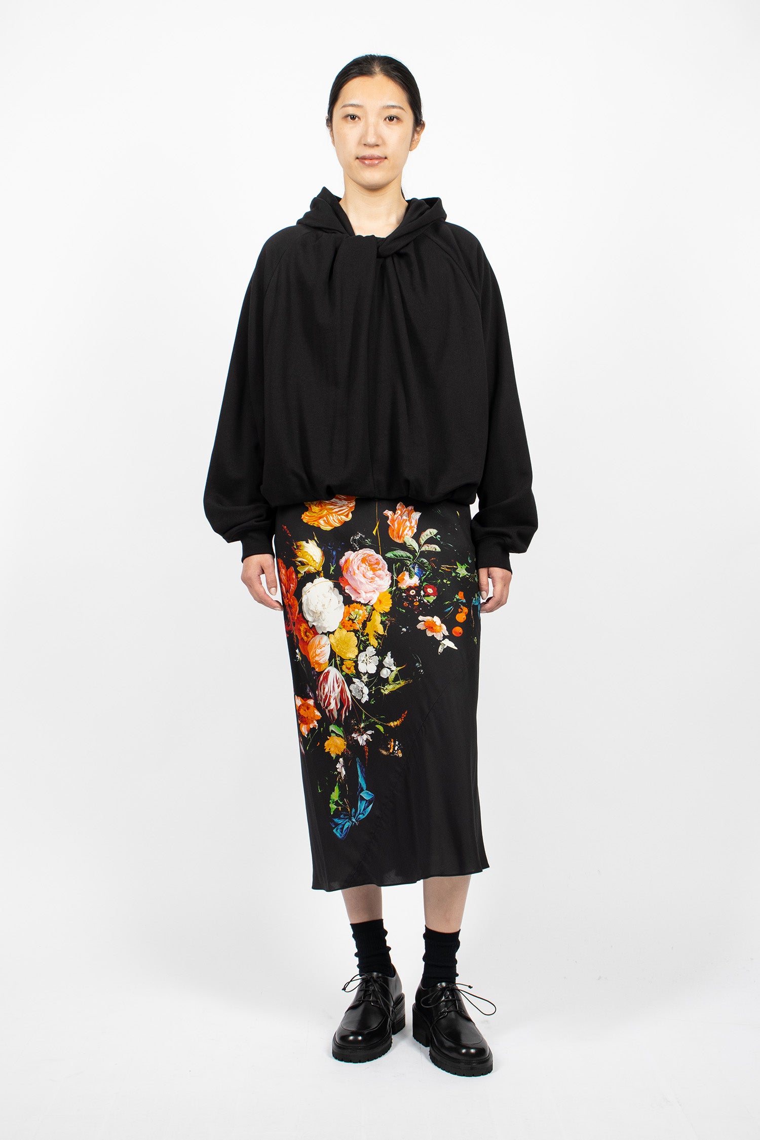 Draped Cotton Hoodie Black