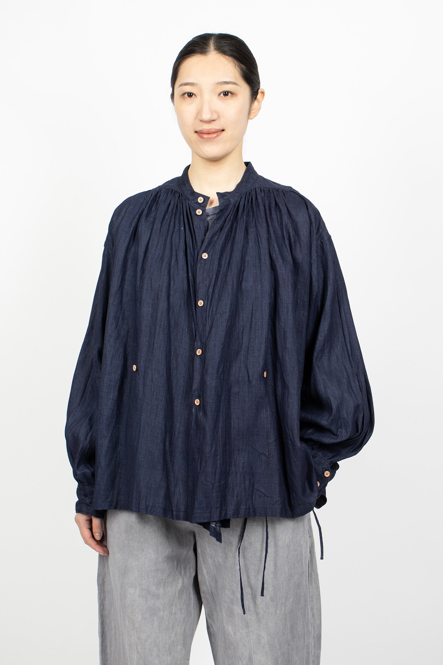 Linen 2-Way Blouse Indigo