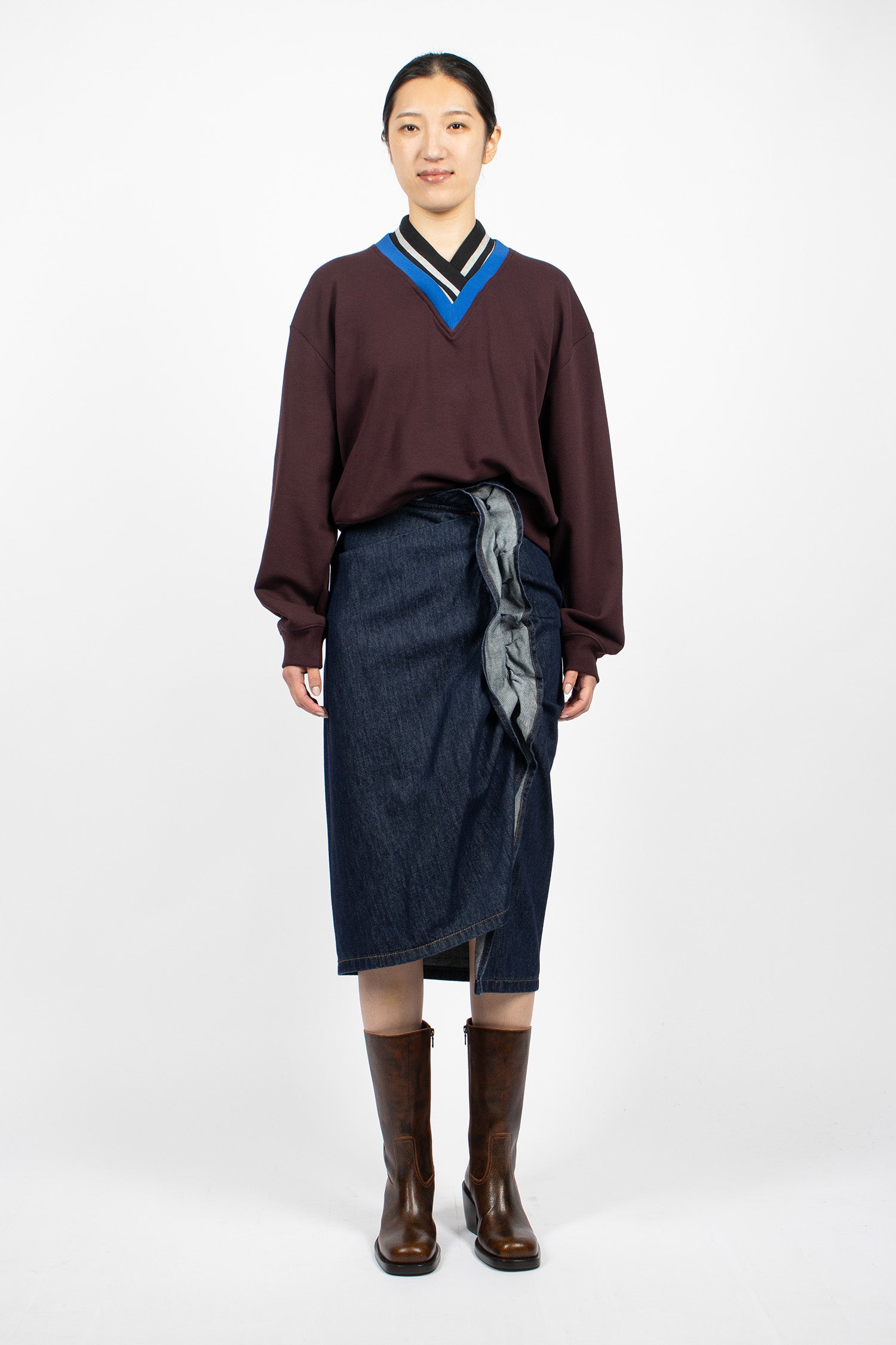 Draped Denim Skirt Indigo