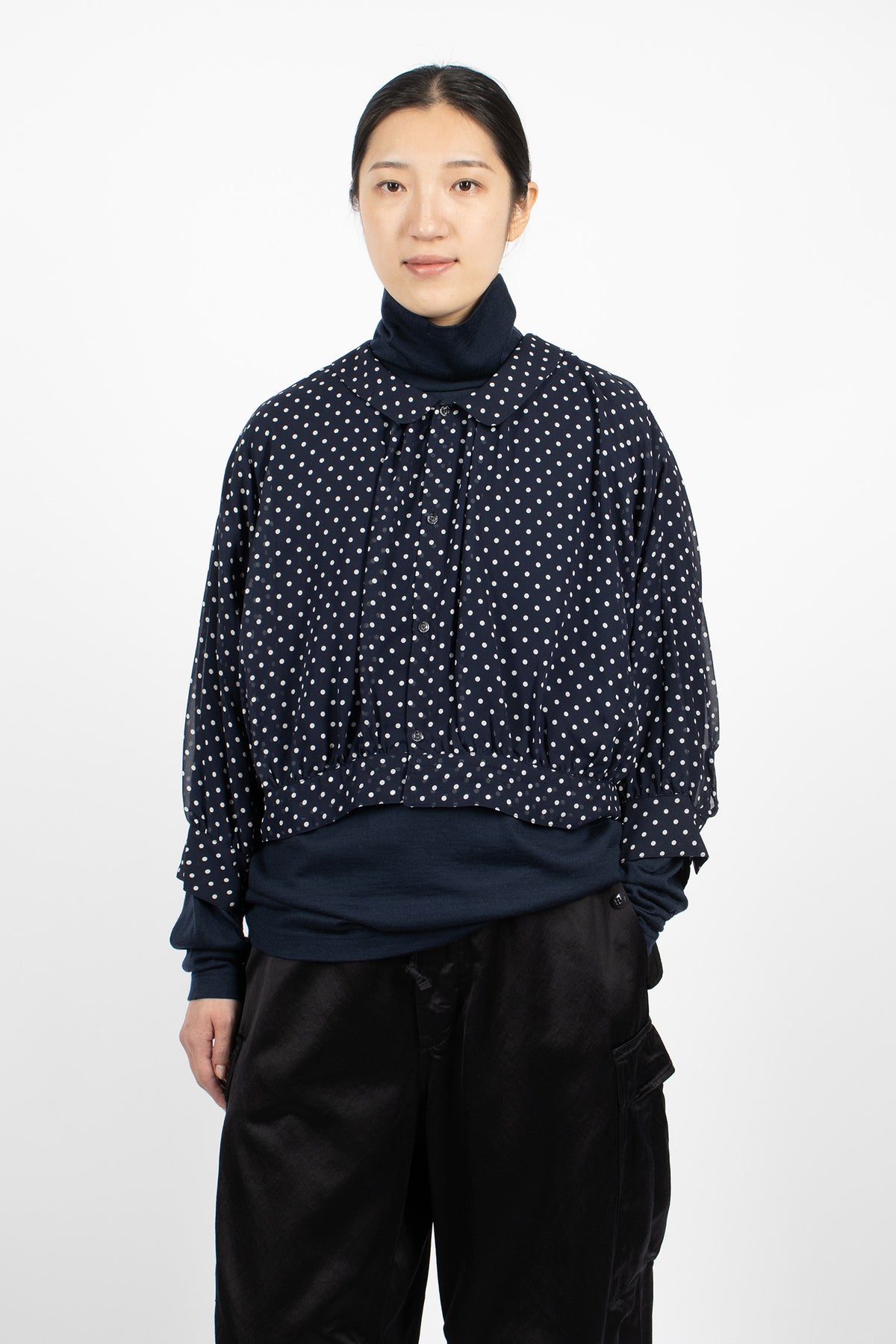 Collared Bolero Blouse Navy