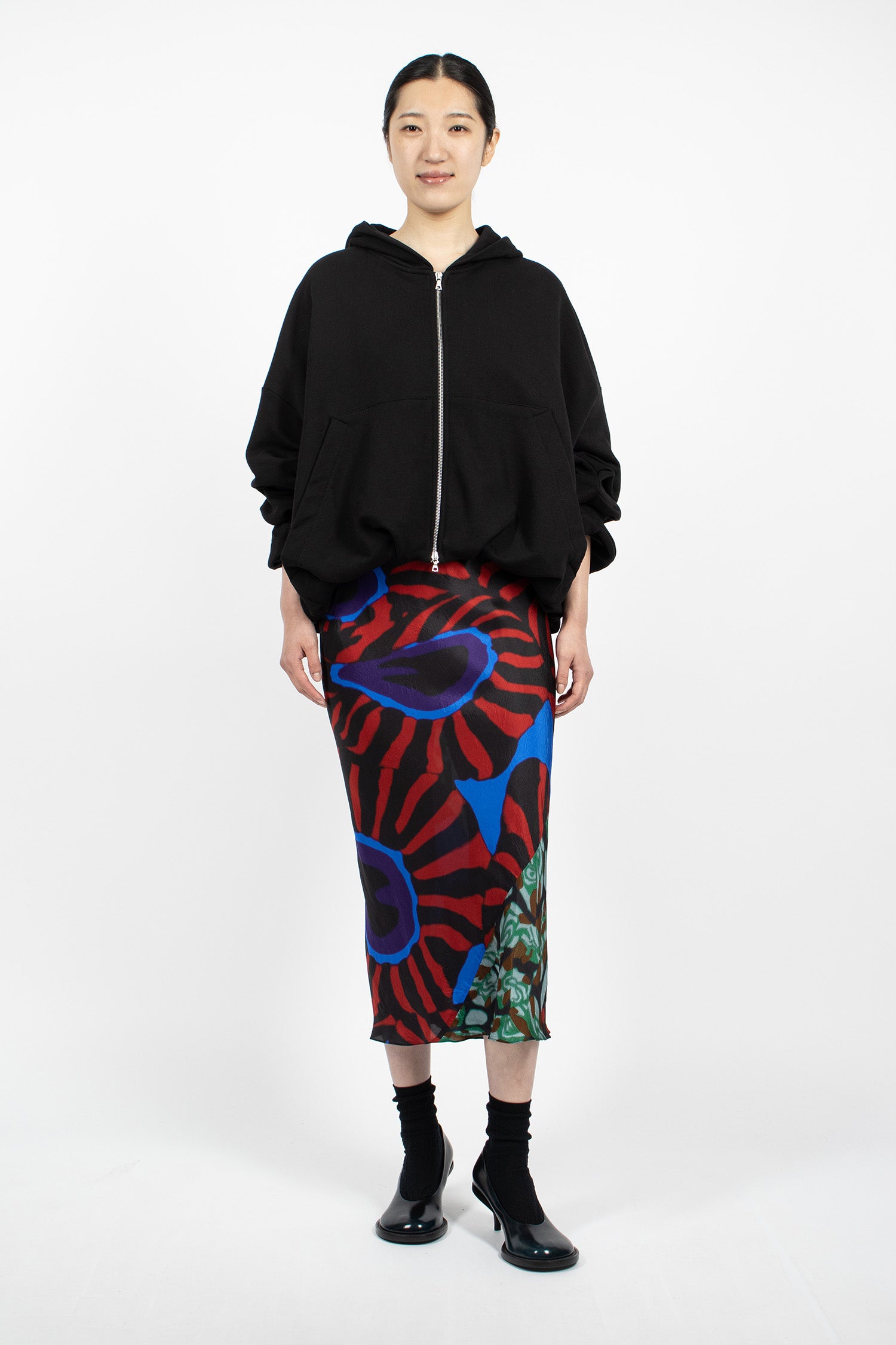 Draped Hooded Sweat Jacket Black