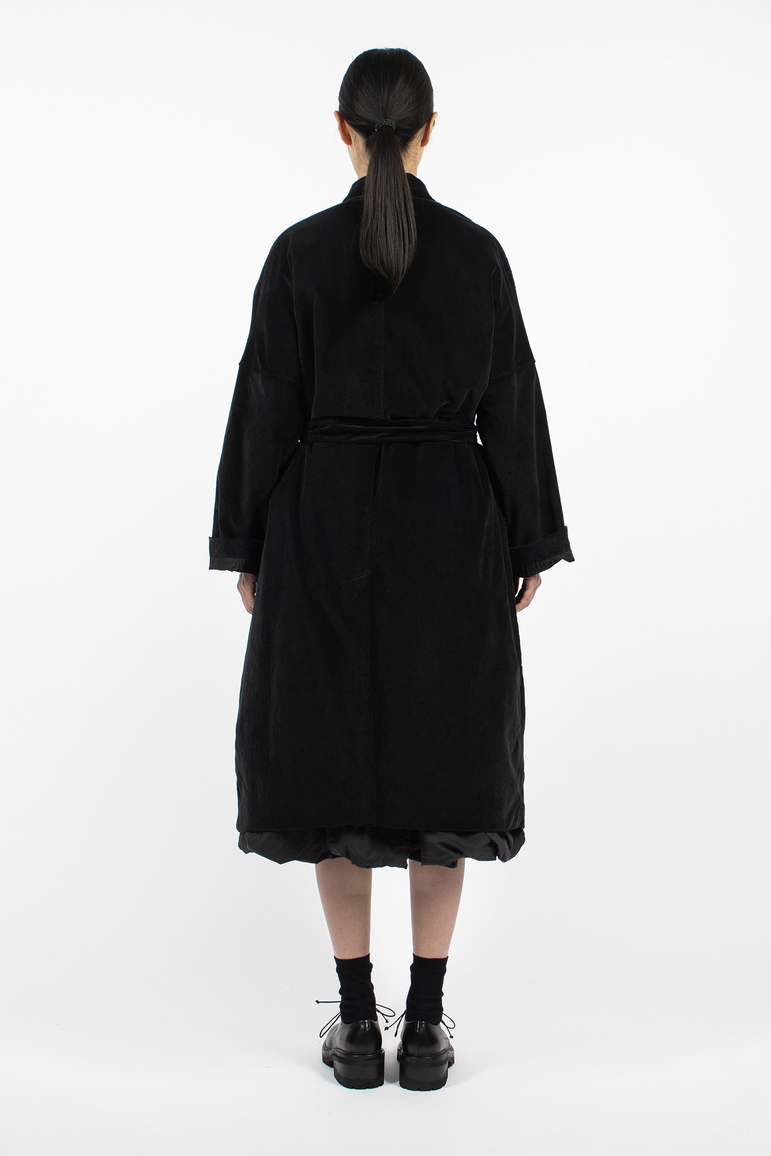 U4554 Belted Loose Coat V Black