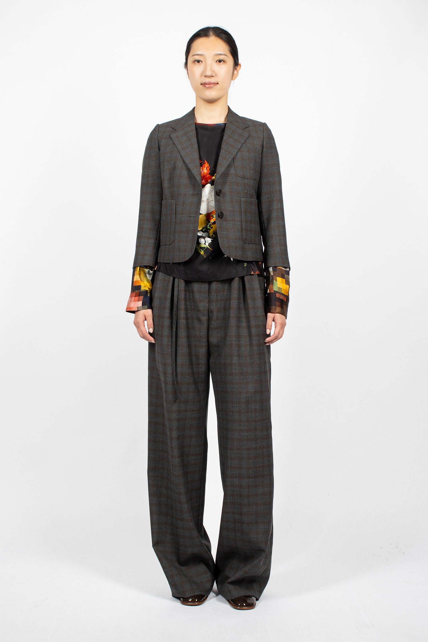 Cropped Wool Blazer Brown
