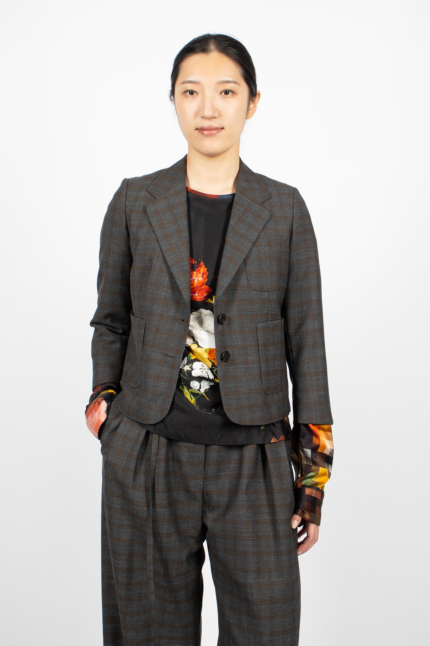 Cropped Wool Blazer Brown