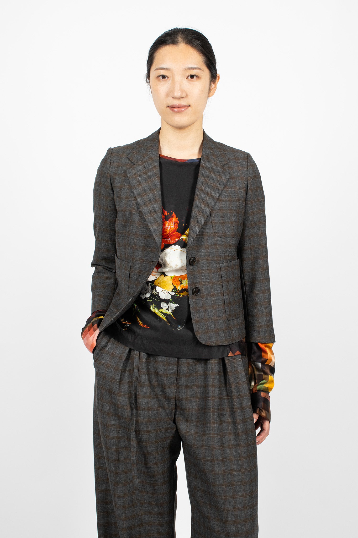 Cropped Wool Blazer Brown