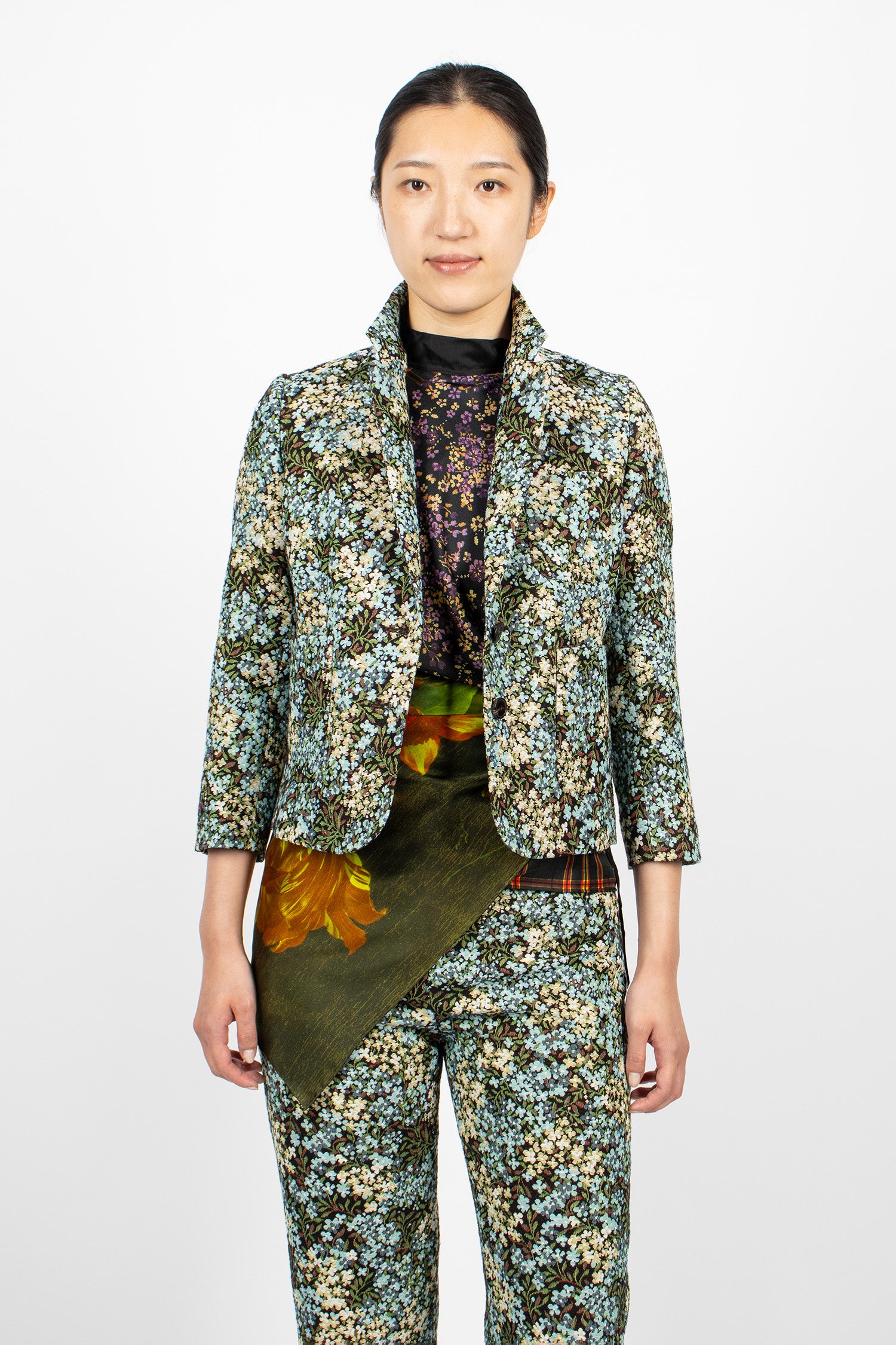 Cropped Jacquard Blazer Sky