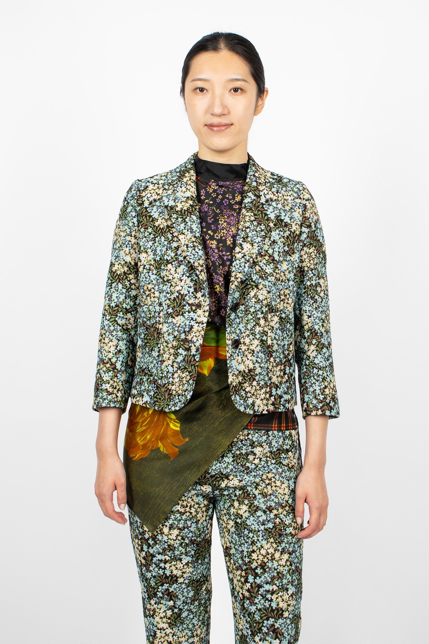 Cropped Jacquard Blazer Sky