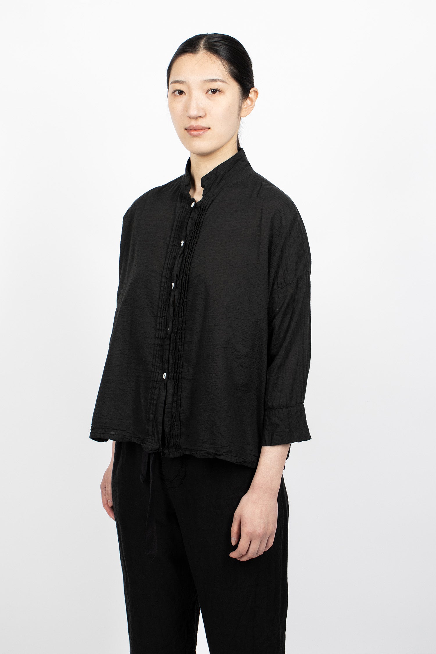 Long Square Gauze Shirt Black