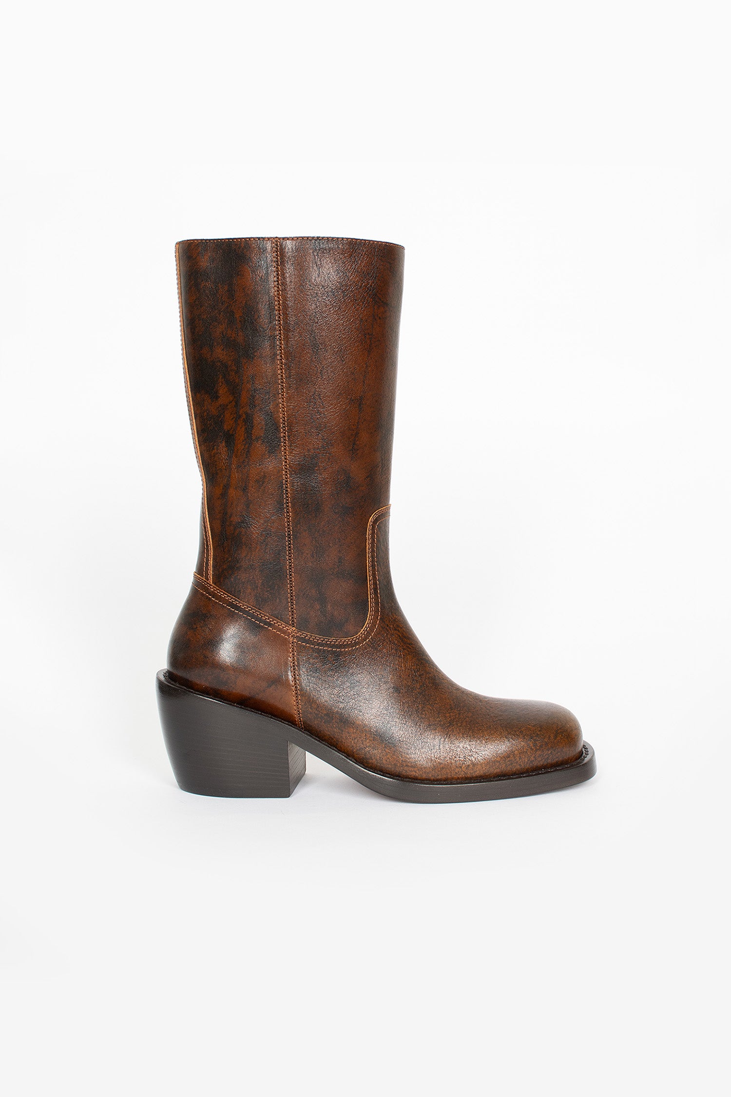 Mid-Calf Heeled Boots Dark Brown