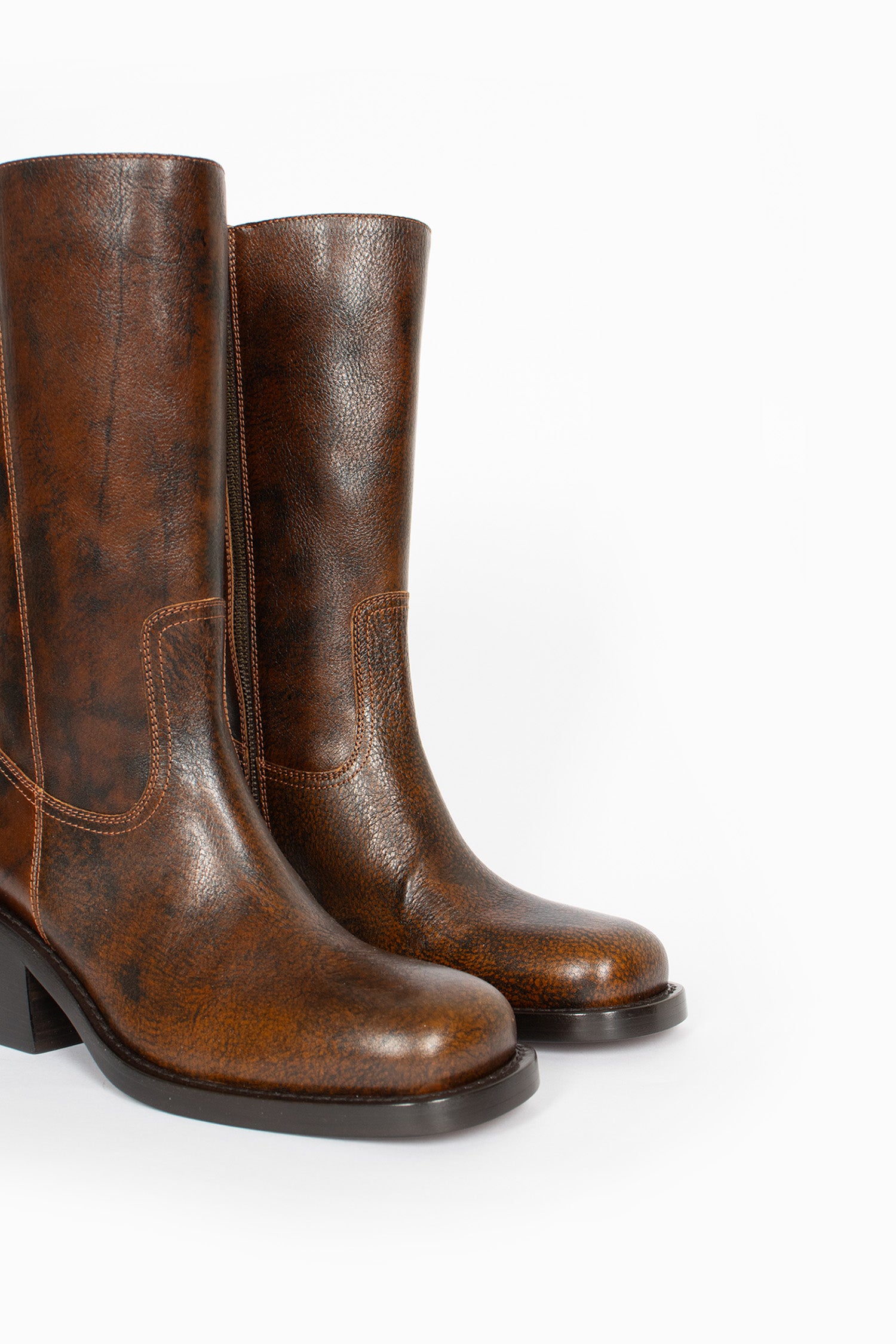 Mid-Calf Heeled Boots Dark Brown