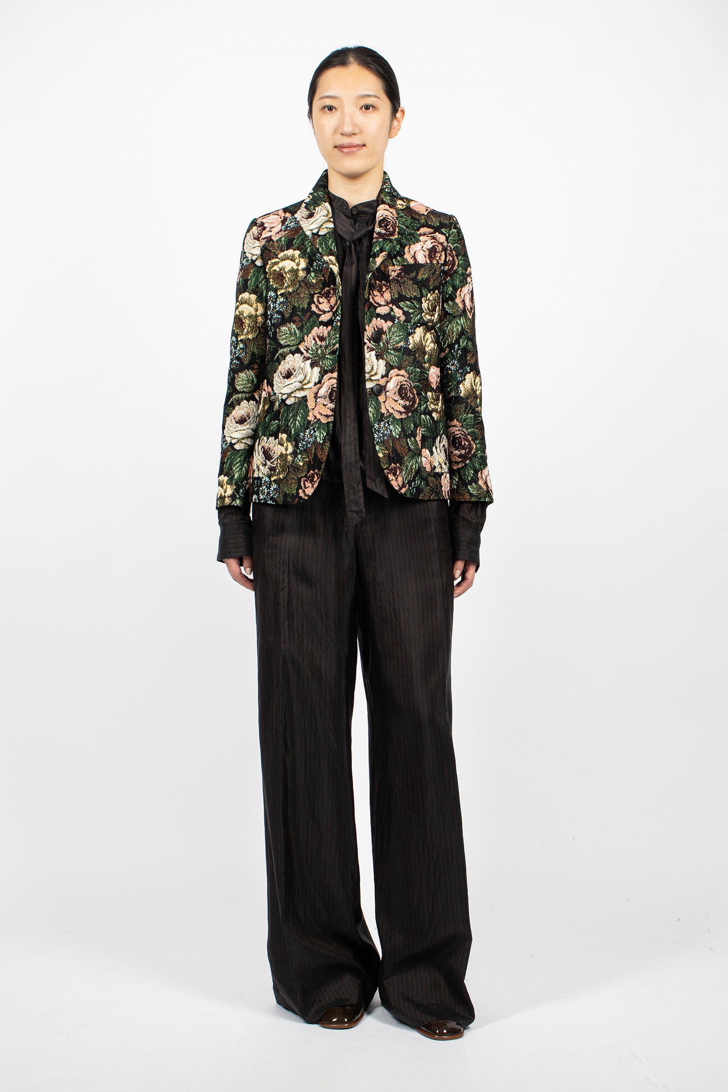 Floral Jacquard Blazer Black