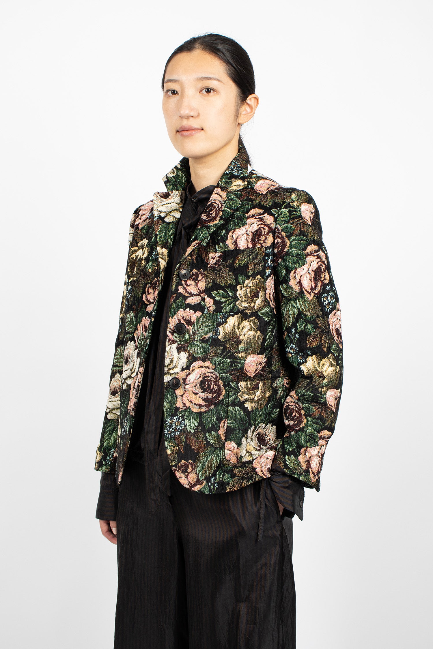 Floral Jacquard Blazer Black