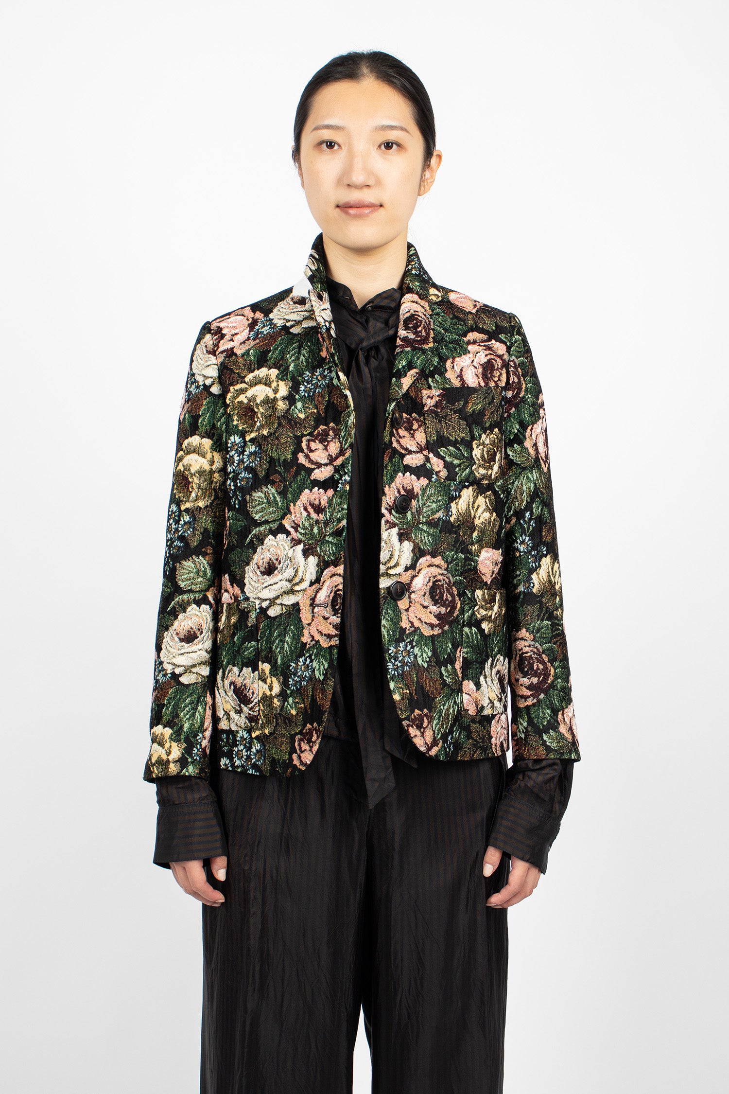 Floral Jacquard Blazer Black