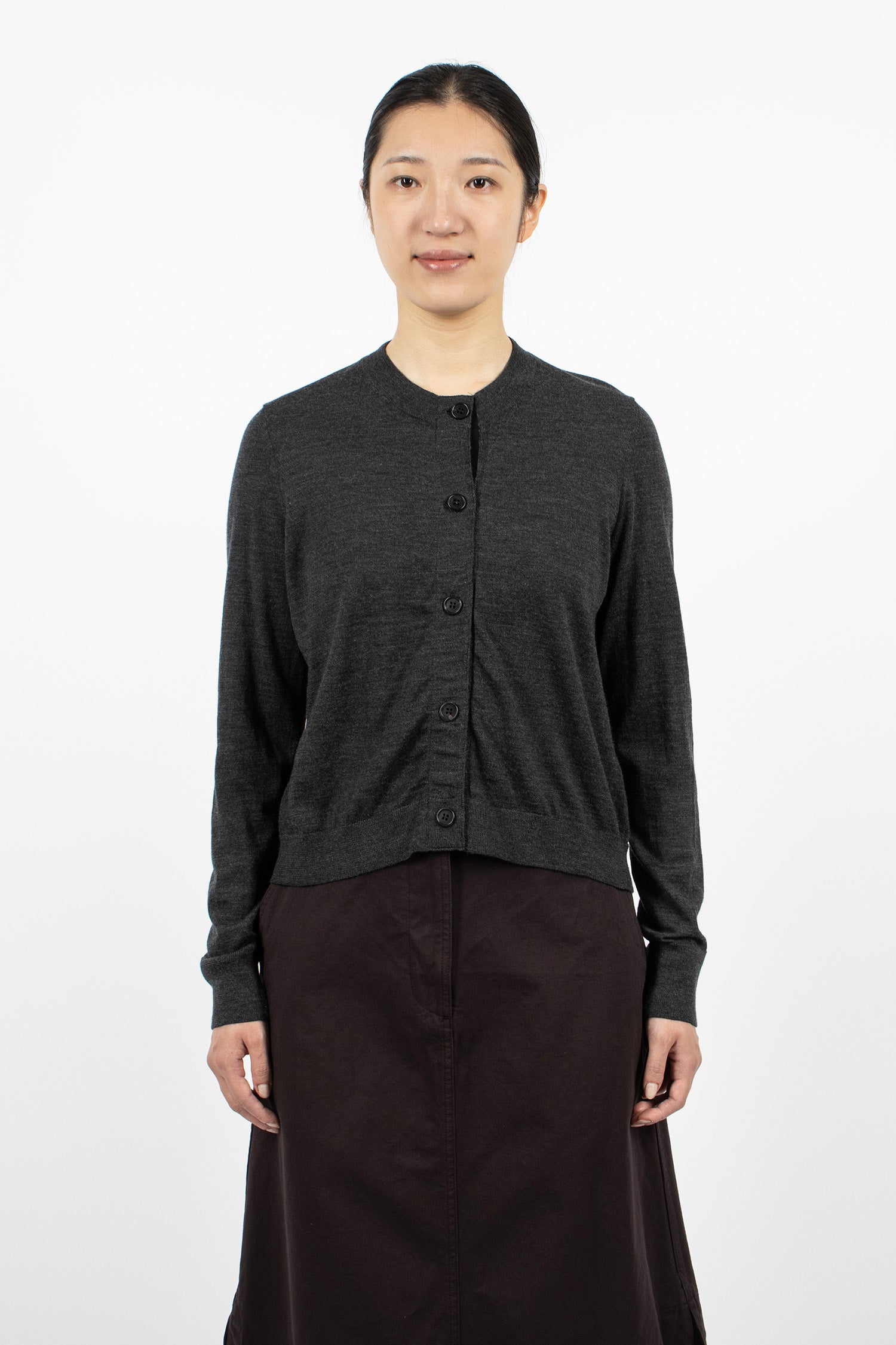 Grosgrain Placket Cardigan Charcoal