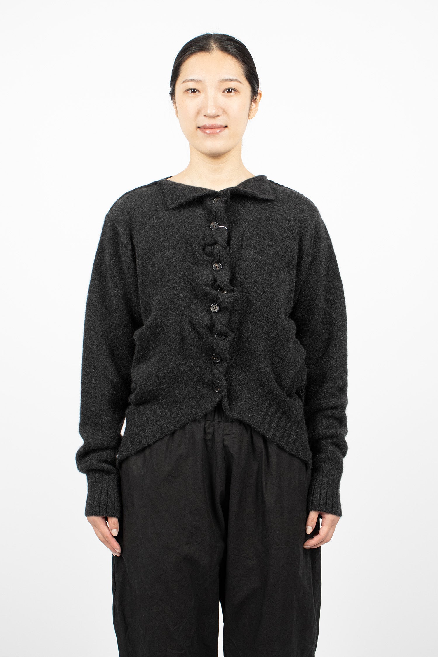 Gathered Cashmere Cardigan Black