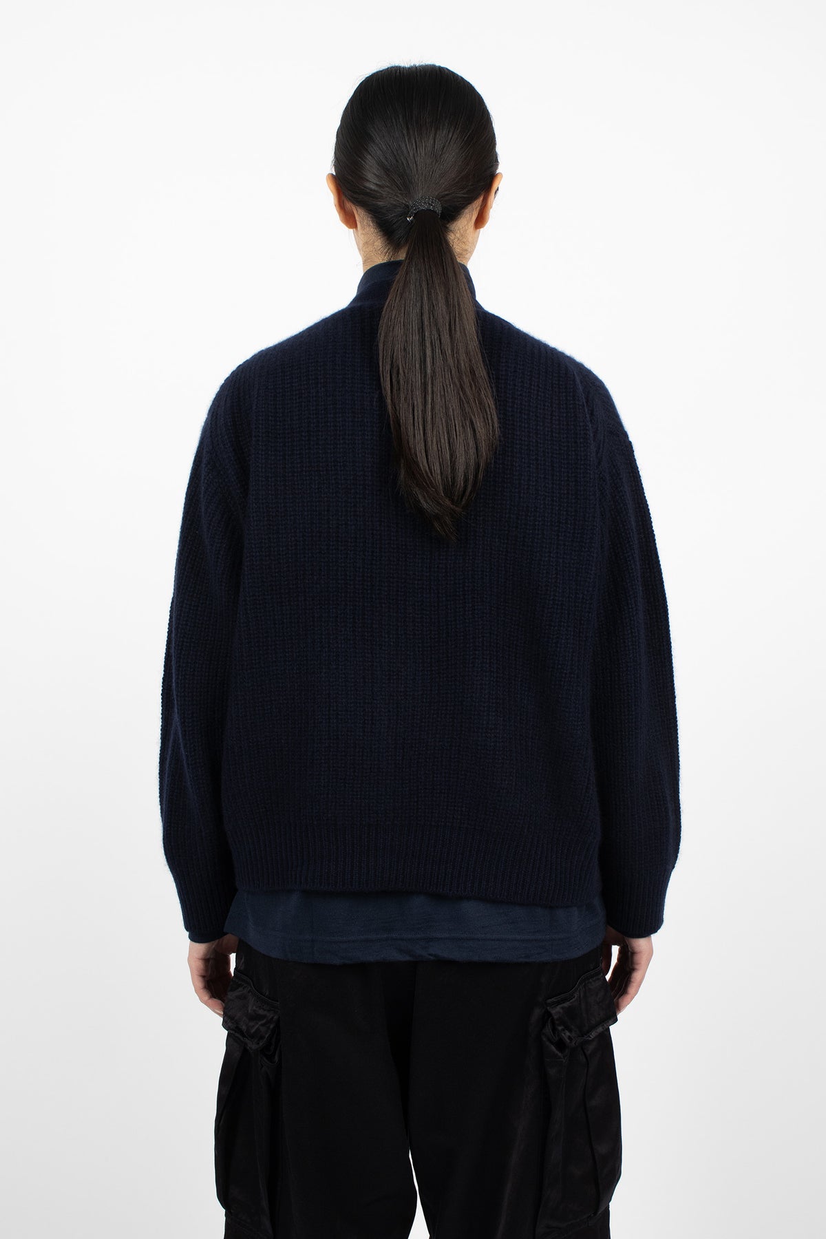 Rib Stitch V-Neck Cardigan Navy