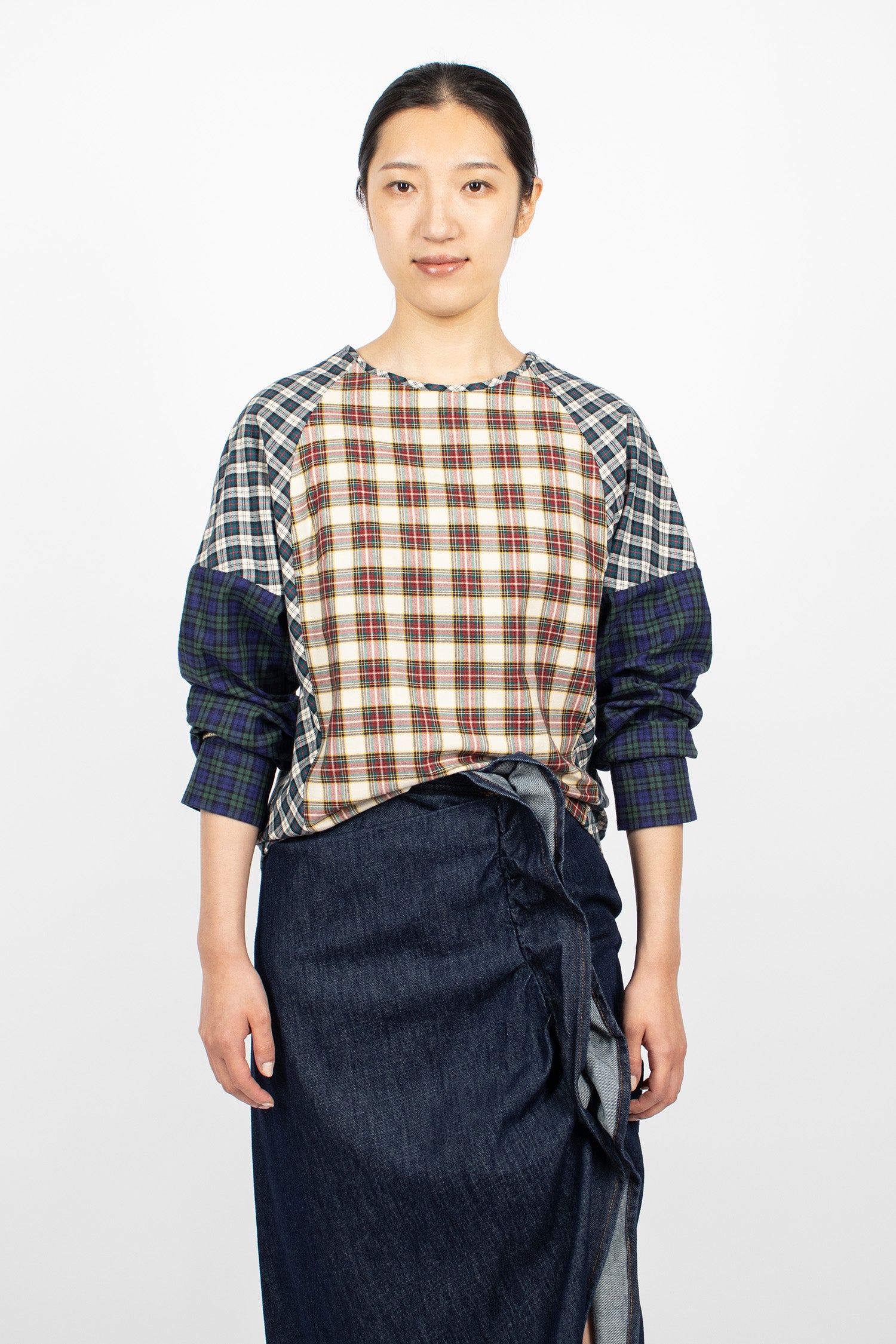Contrast Cotton Flannel Top Ecru