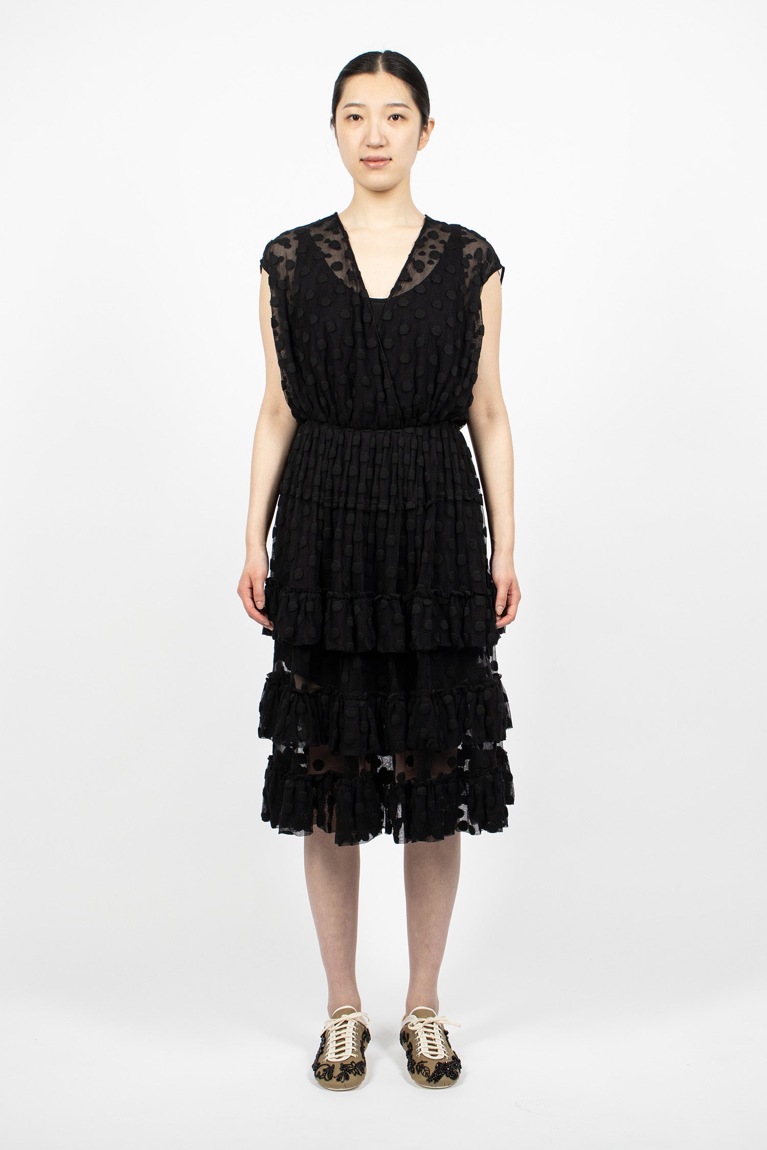 Ruffled Mesh Dress Black