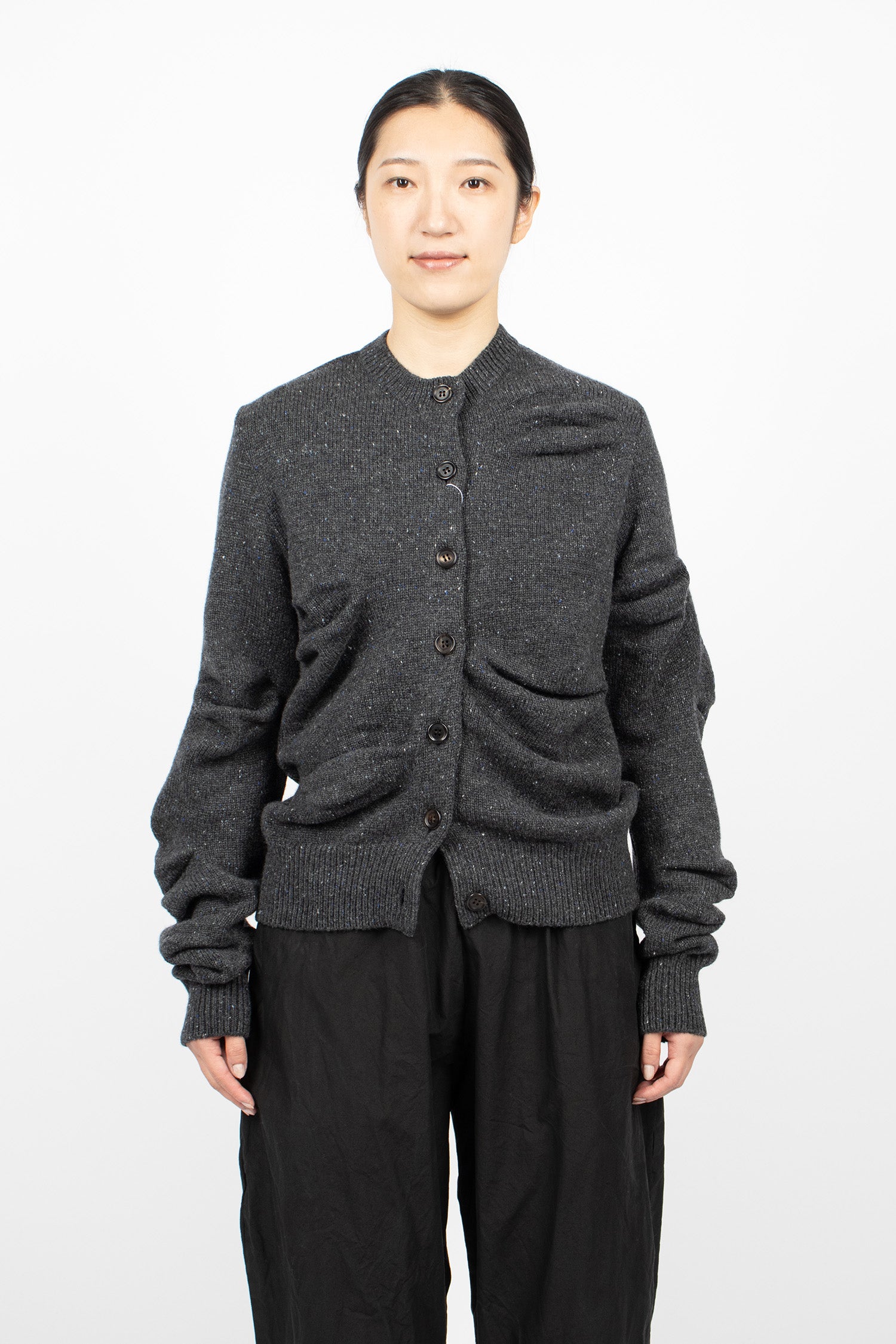 Gathered Cardigan Charcoal Grey