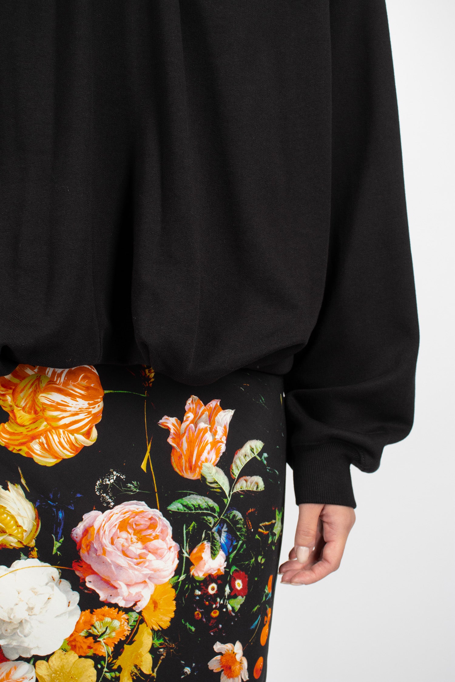 Draped Cotton Hoodie Black