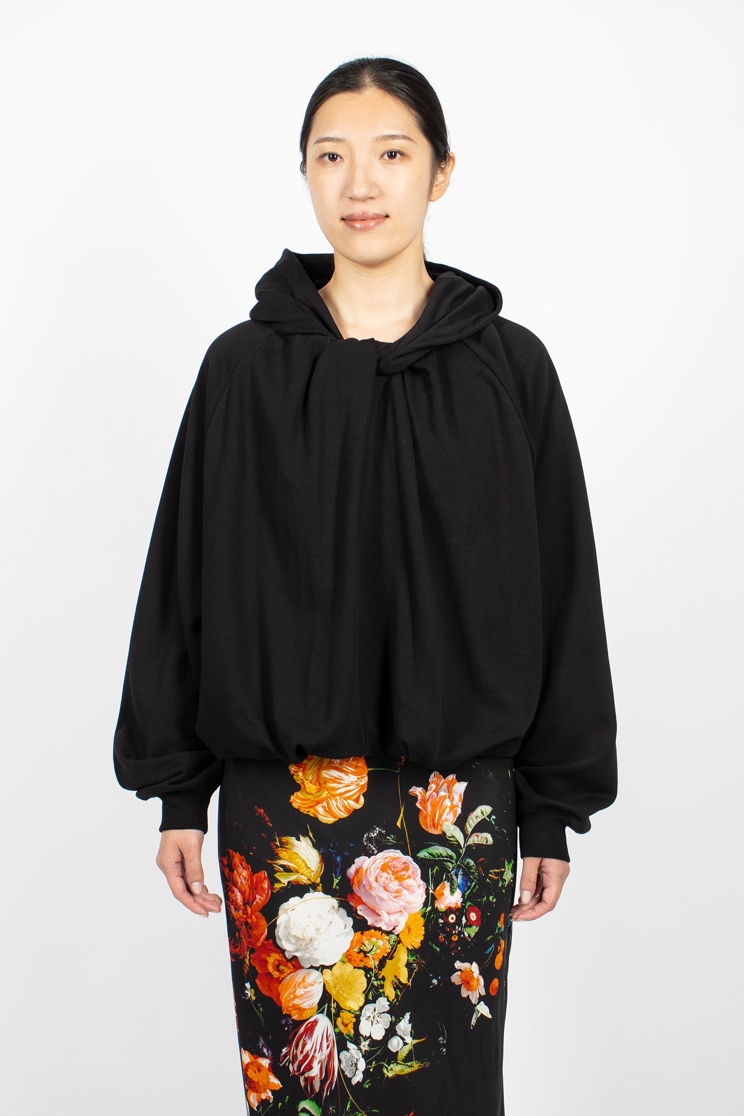 Draped Cotton Hoodie Black