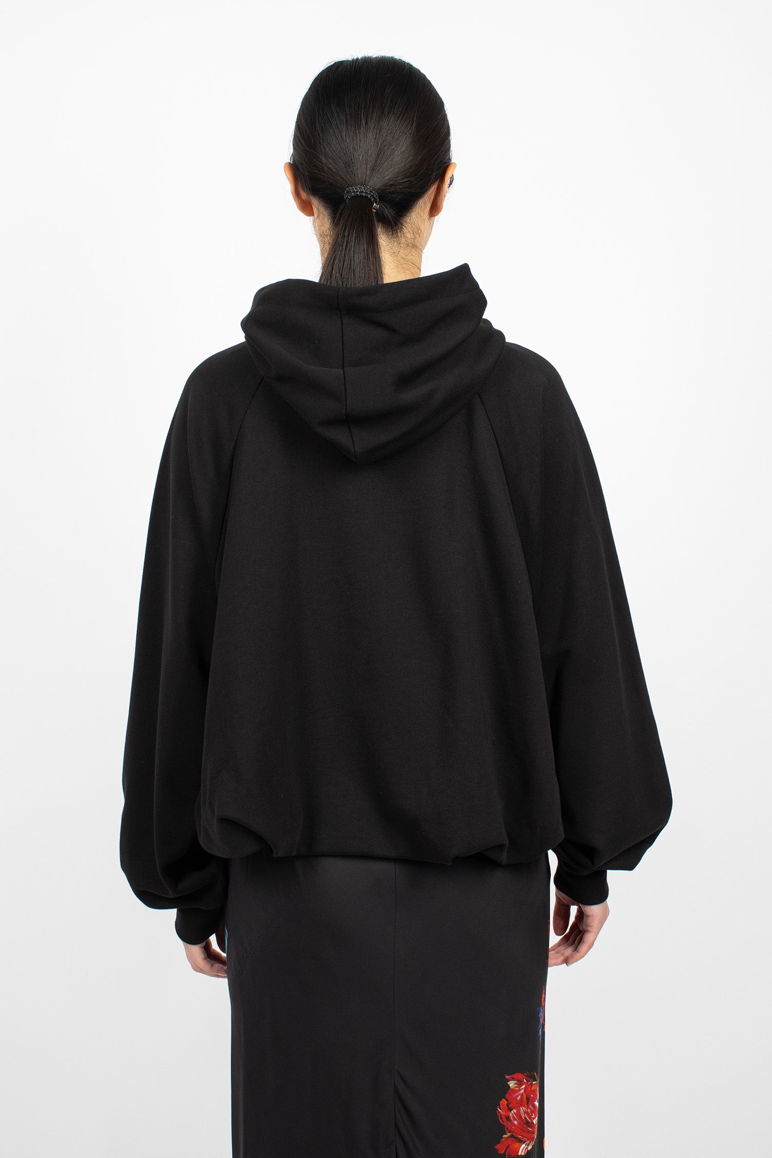 Draped Cotton Hoodie Black