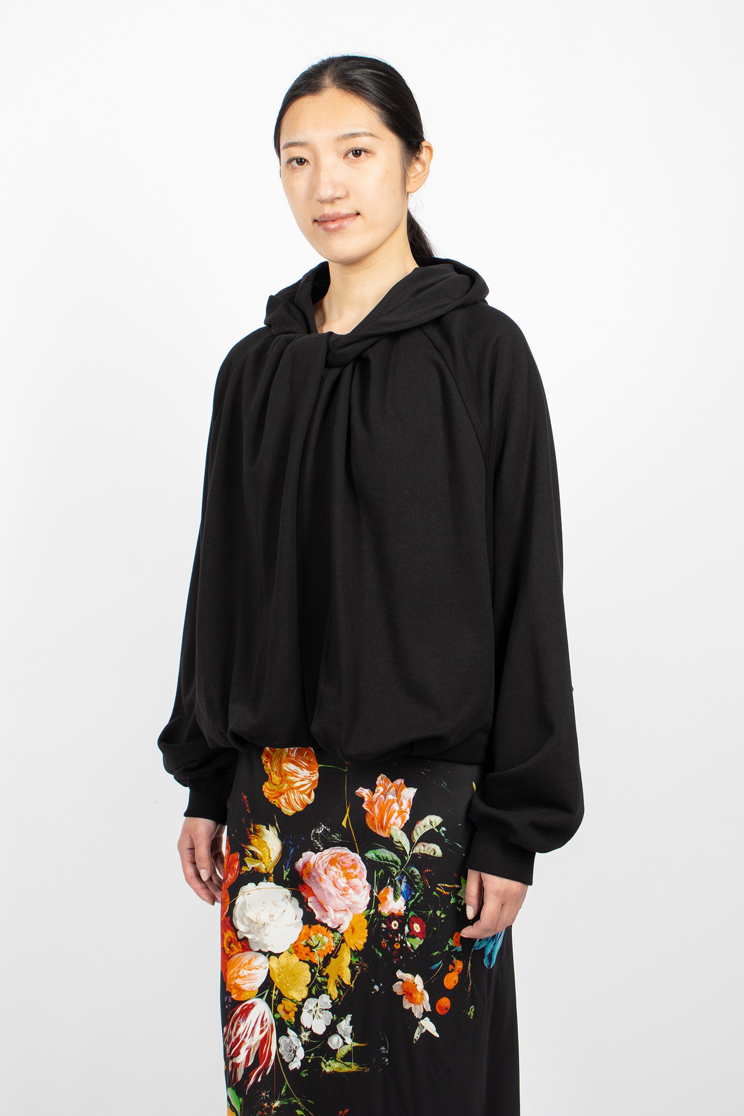 Draped Cotton Hoodie Black