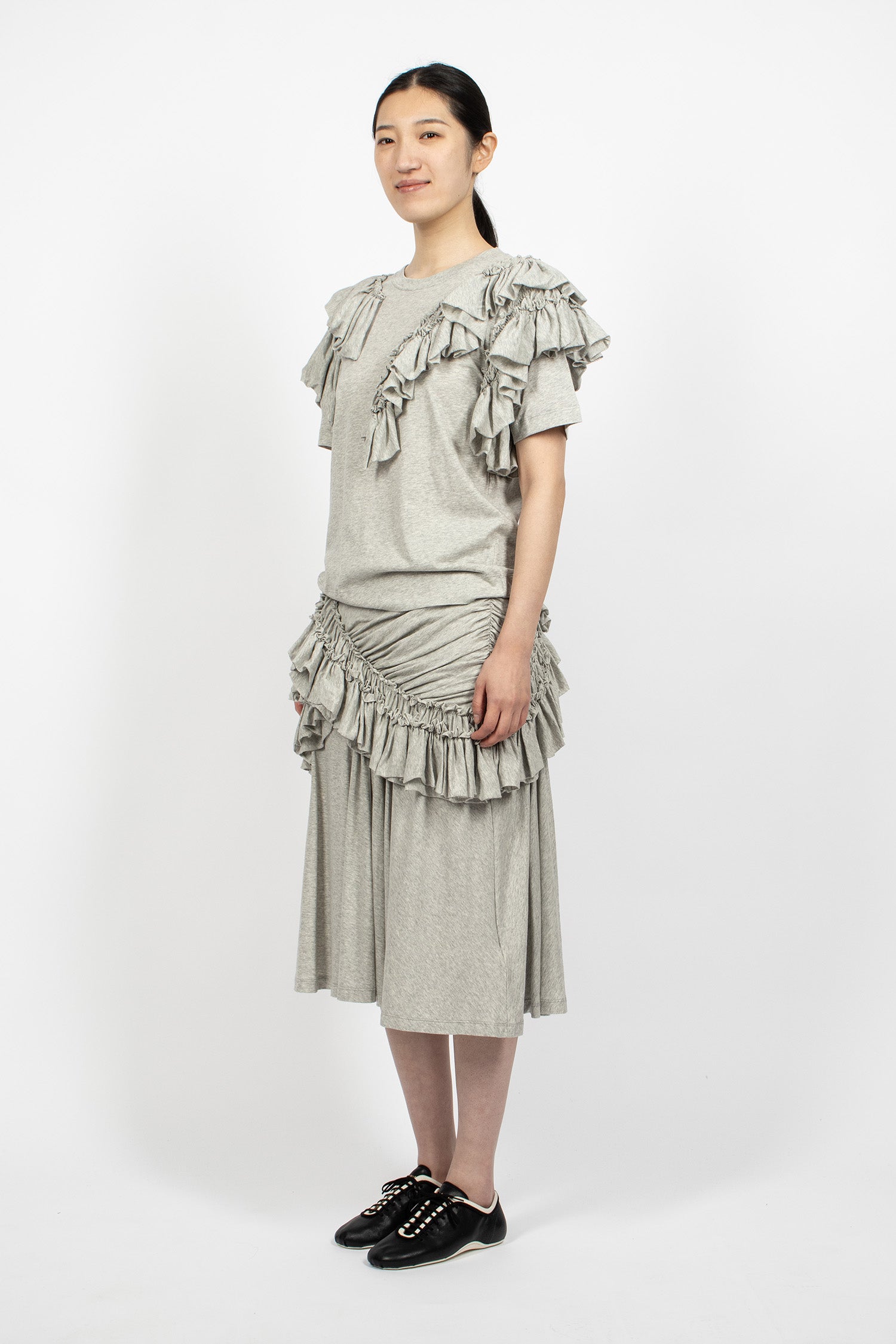 Ruffled Jersey Skirt Grey Melange