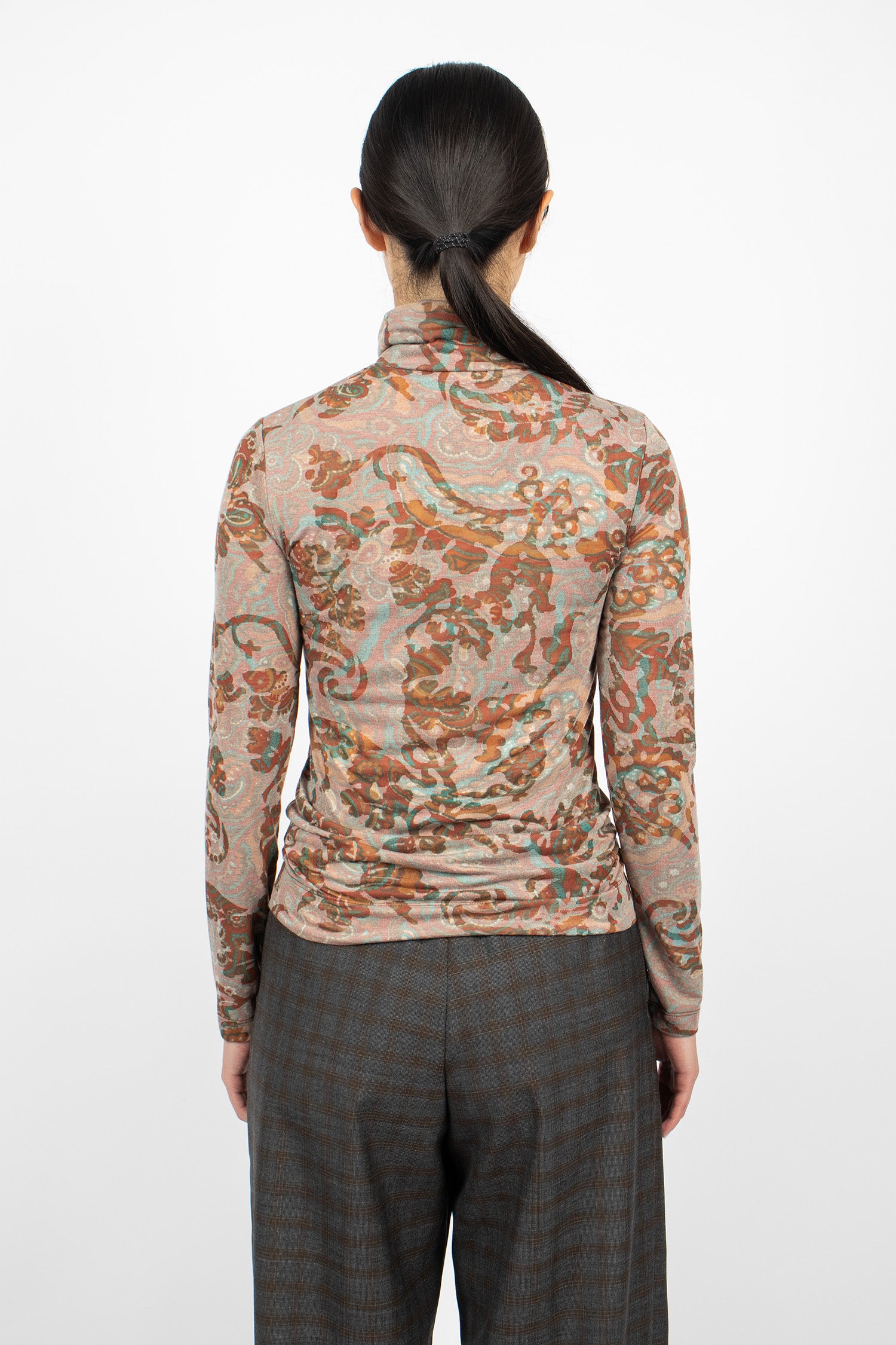 Printed Turtleneck Jersey Tee Brown