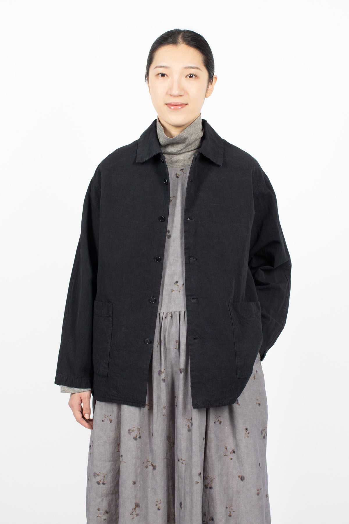 Linen Blend Twill Blouson Dark Charcoal