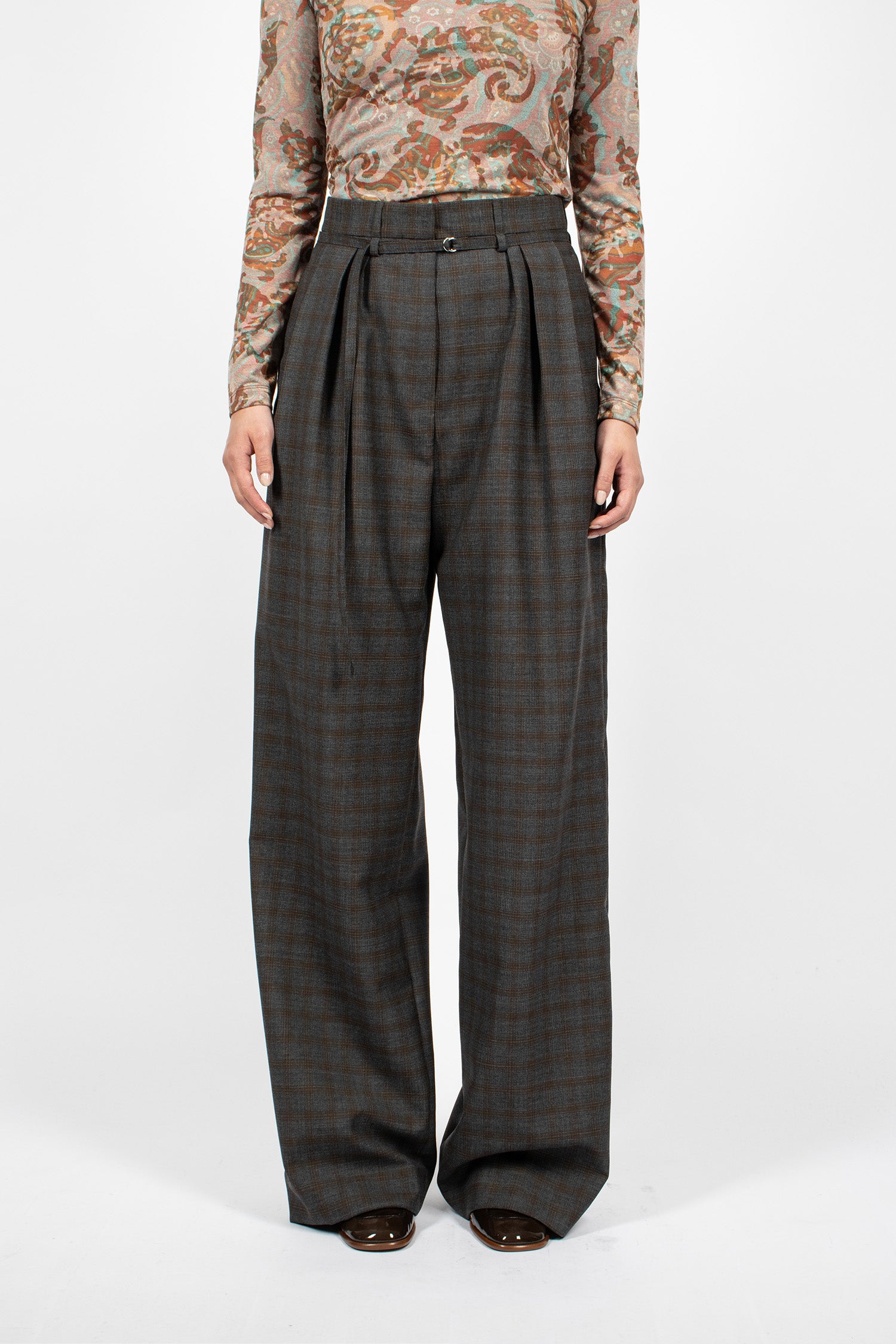 Belted Wool Pants Brown