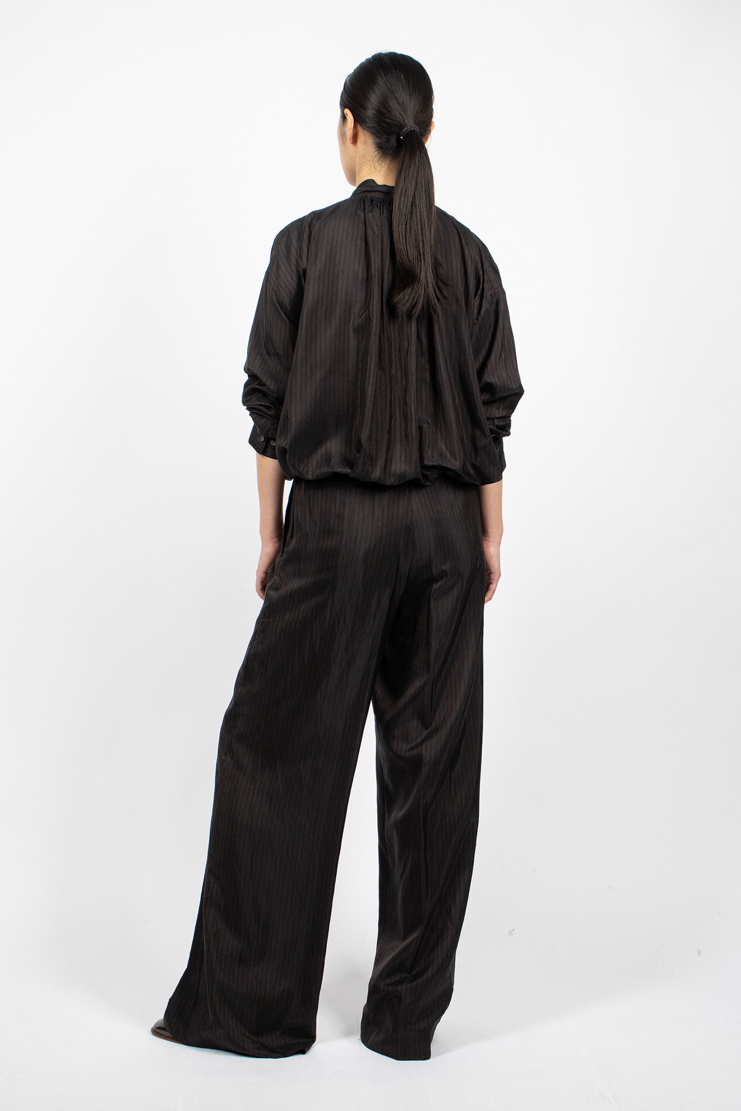 Wide Leg Stripe Pants Dark Brown