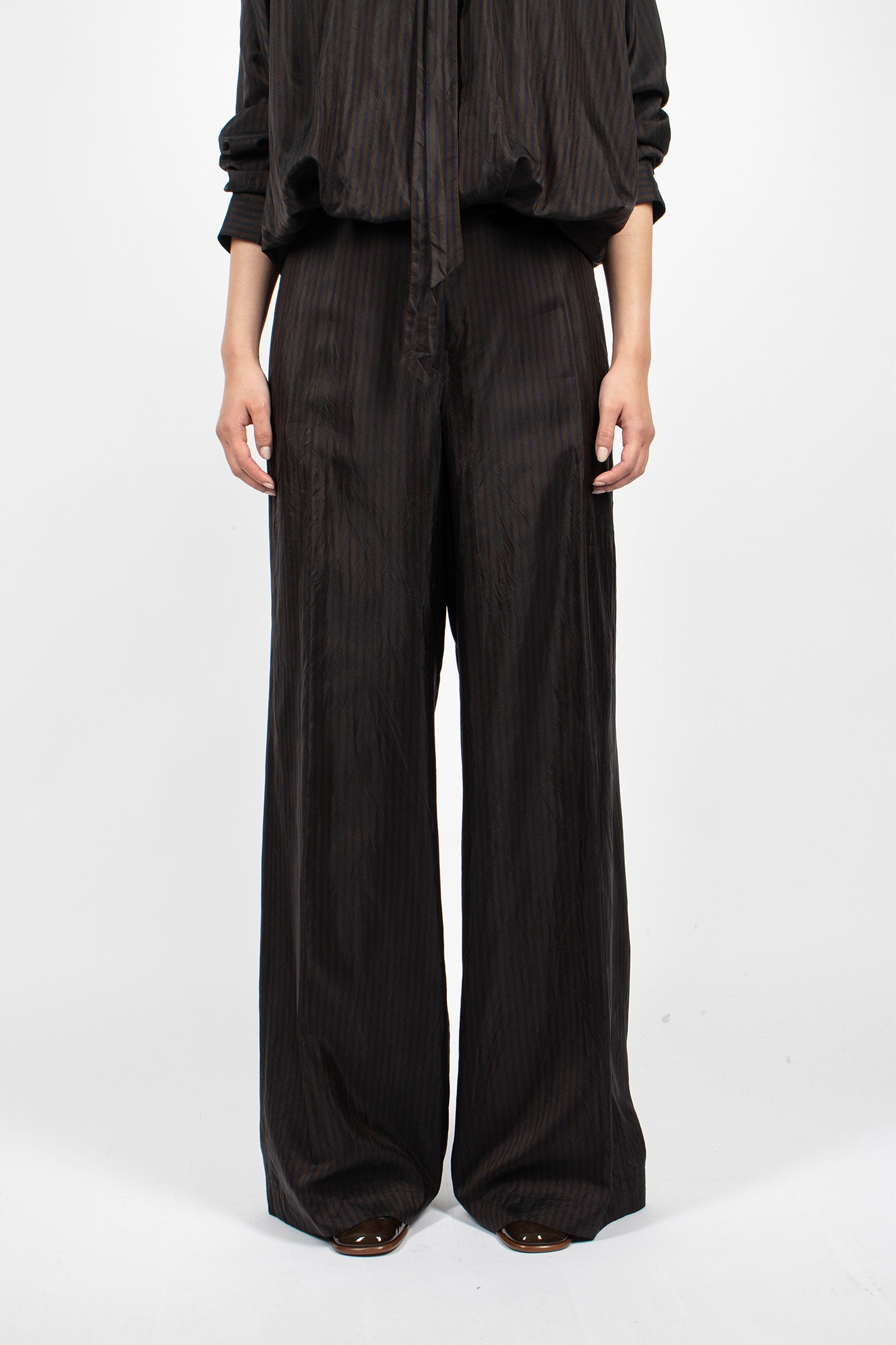 Wide Leg Stripe Pants Dark Brown