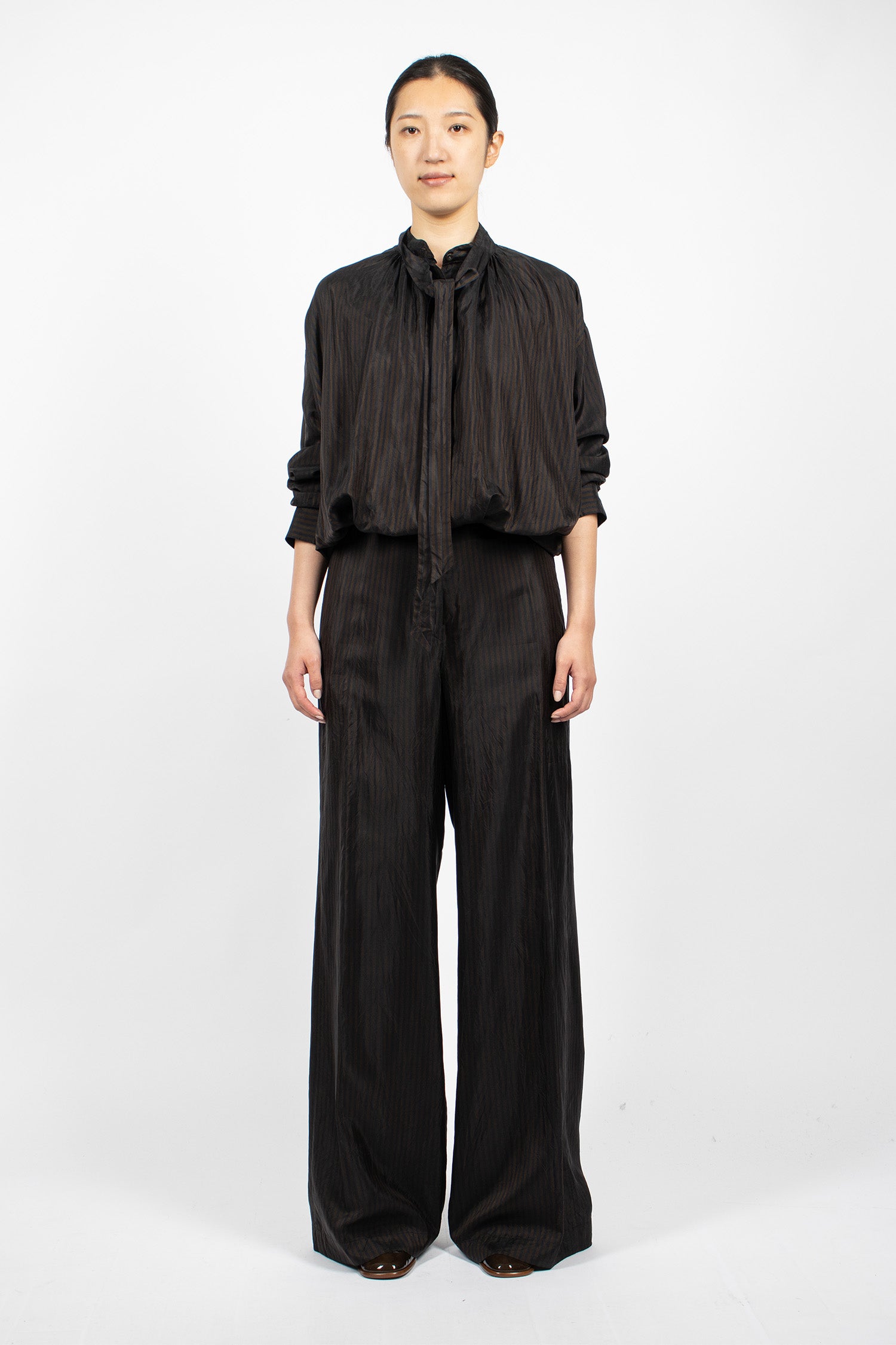 Wide Leg Stripe Pants Dark Brown
