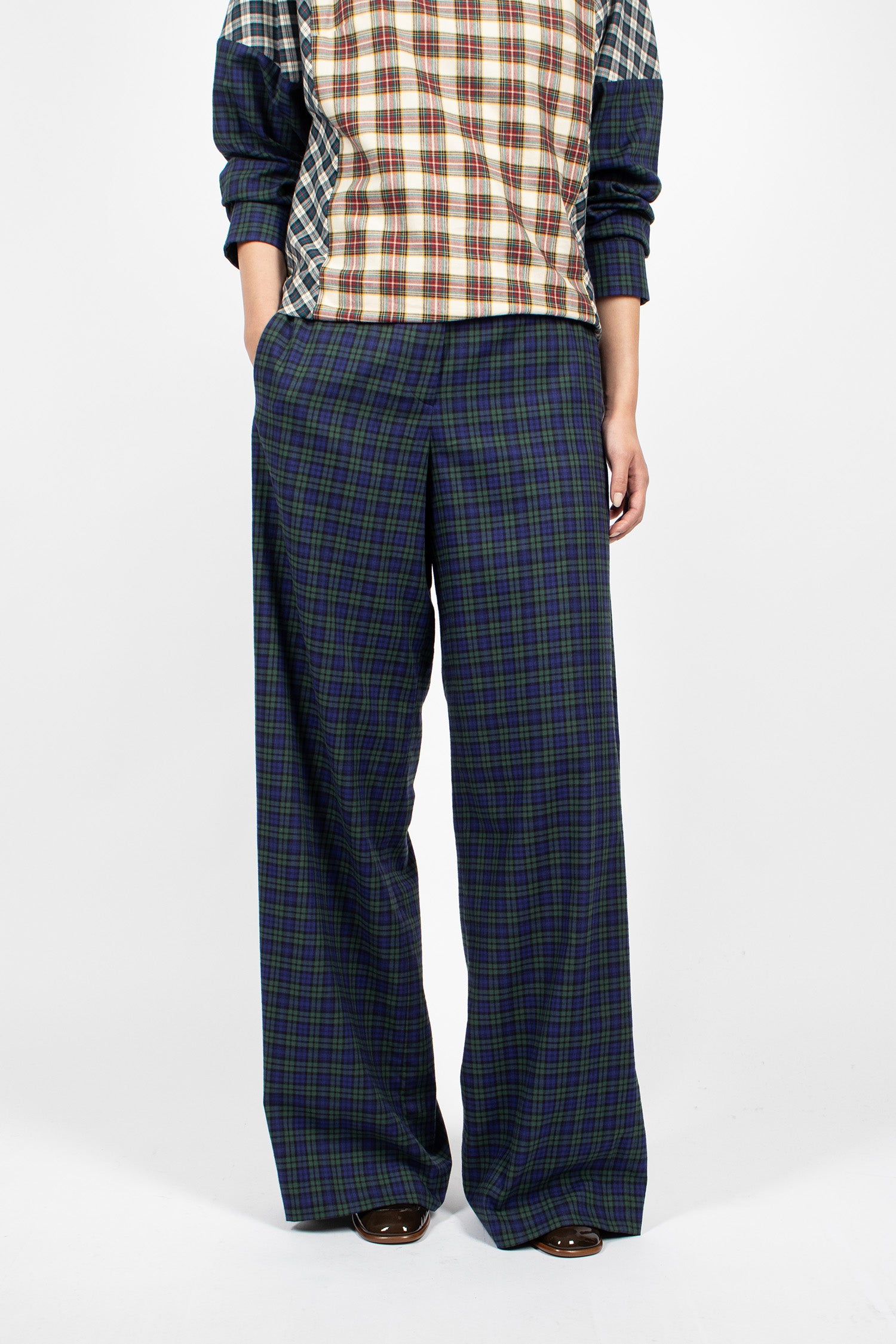 Wide Leg Cotton Flannel Pants Green